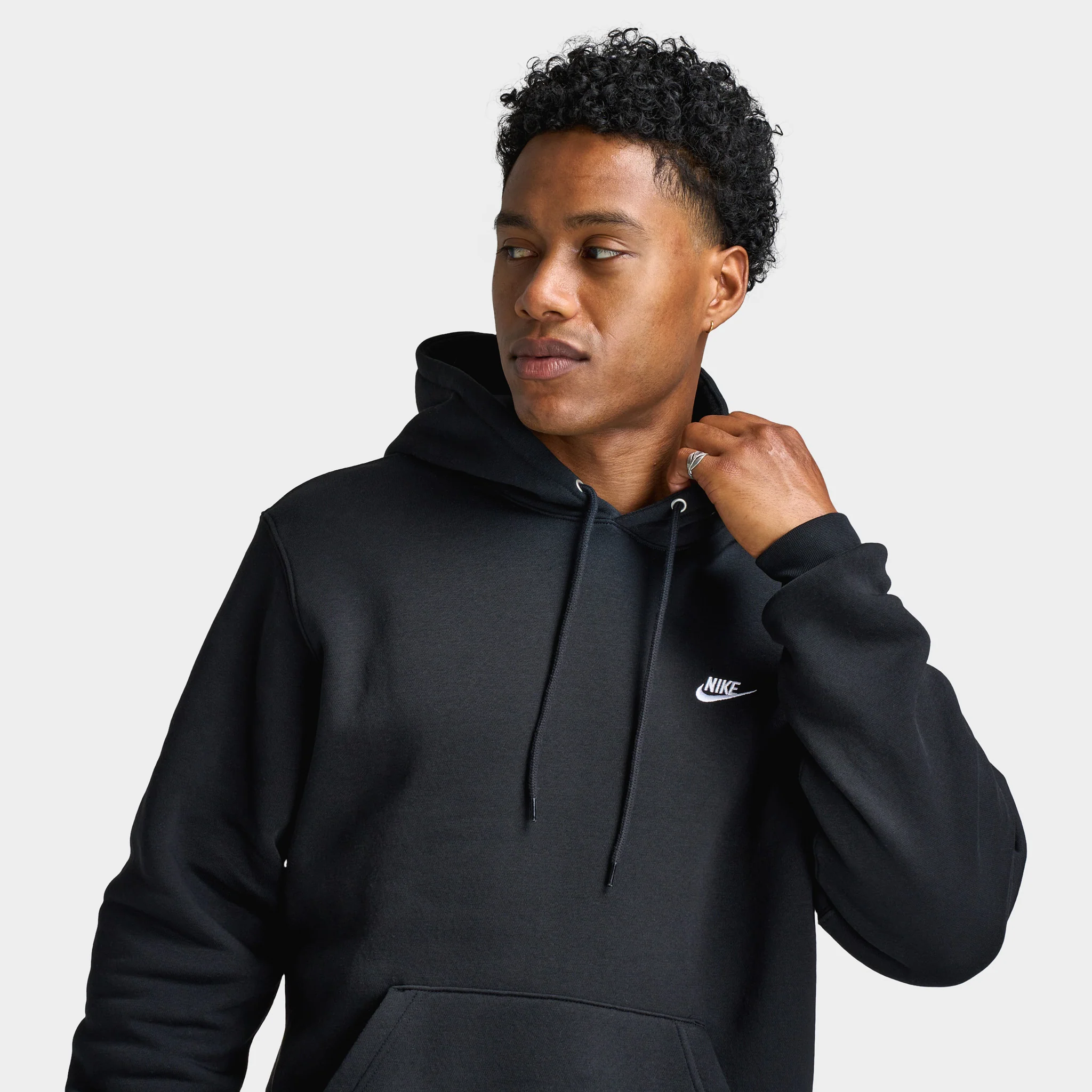 Nike Club Fleece Pullover Hoodie Black / Black - White - Image 3