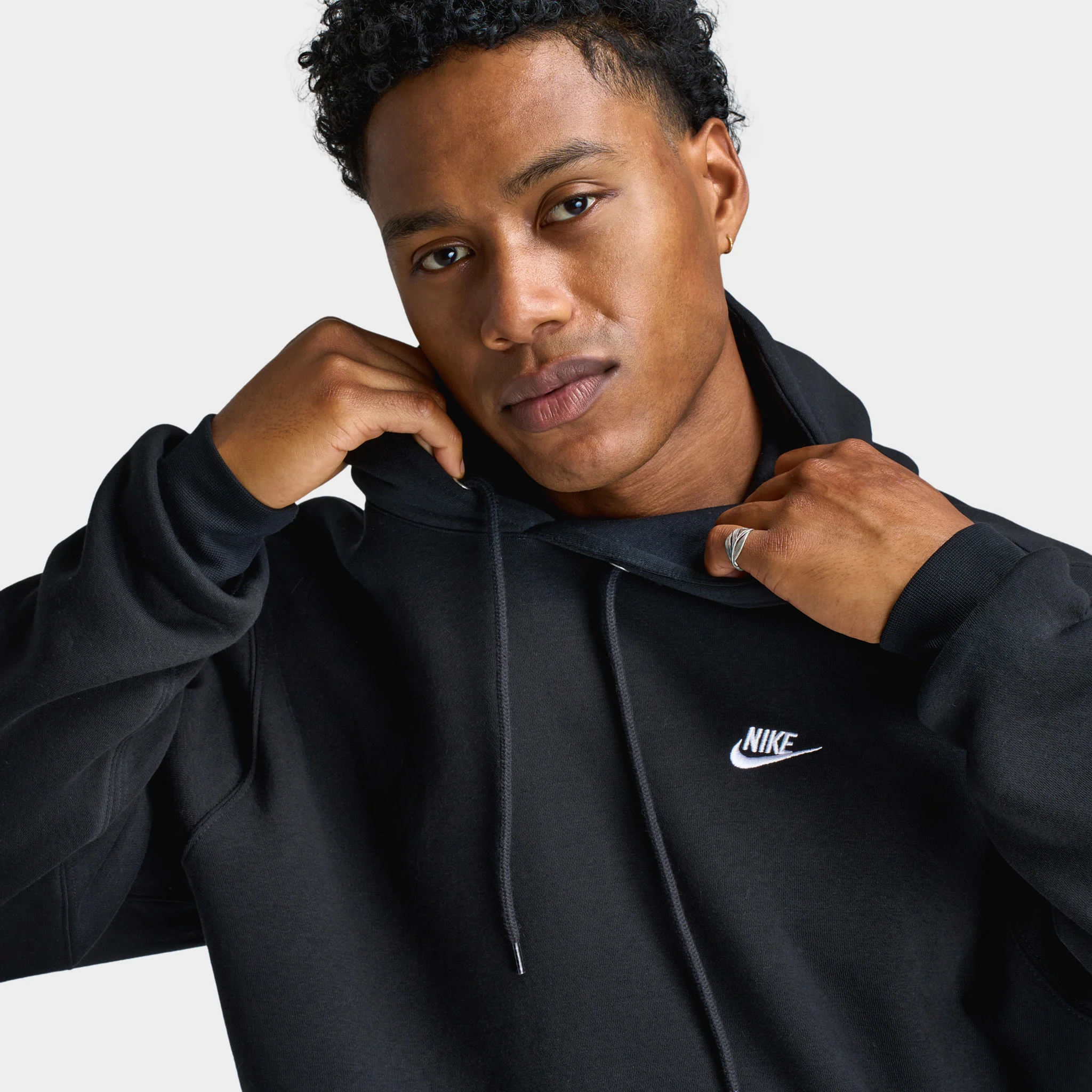 Nike Club Fleece Pullover Hoodie Black / Black - White - Image 4