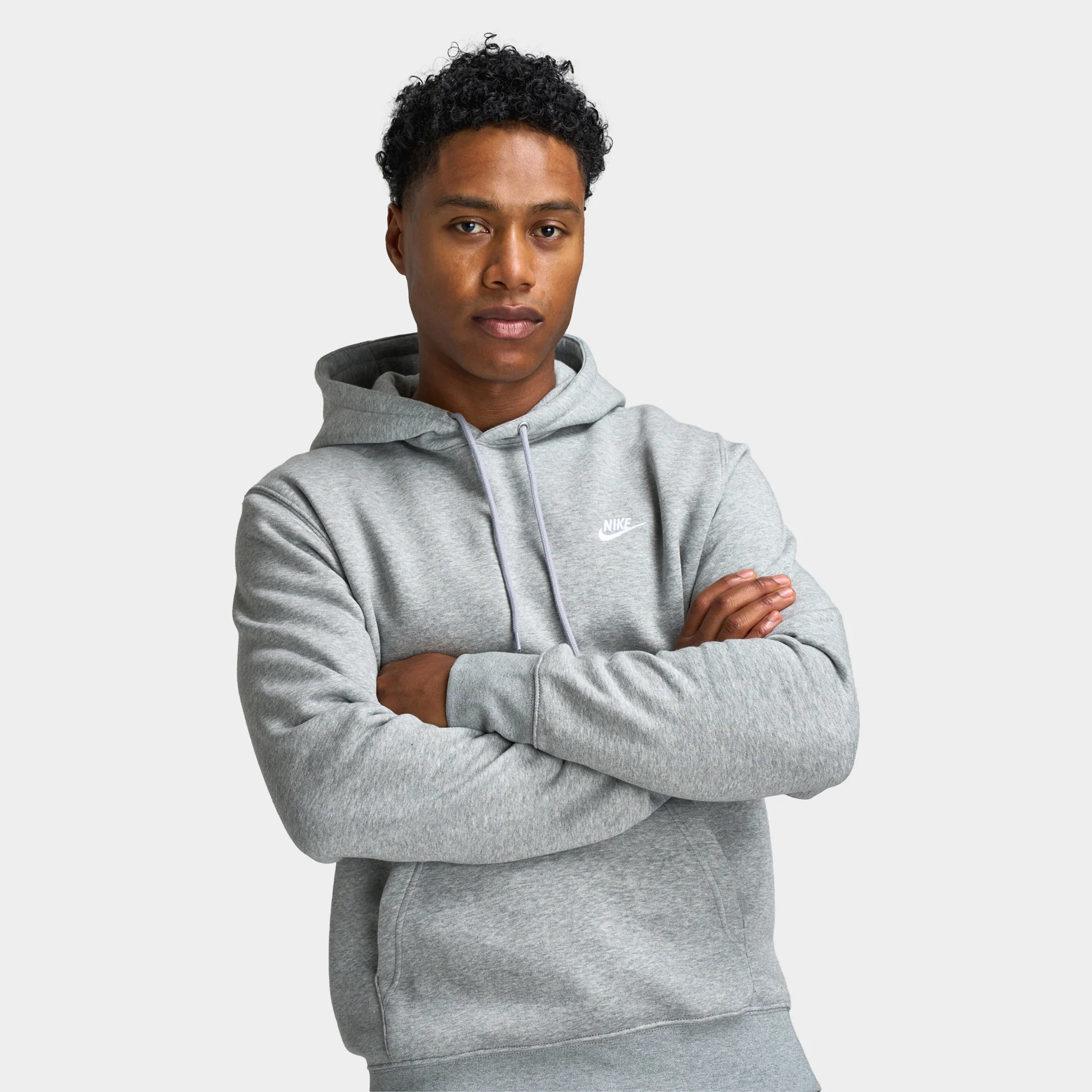 Nike Club Fleece Pullover Hoodie Dark Grey Heather / Light Smoke Grey - White - Image 2