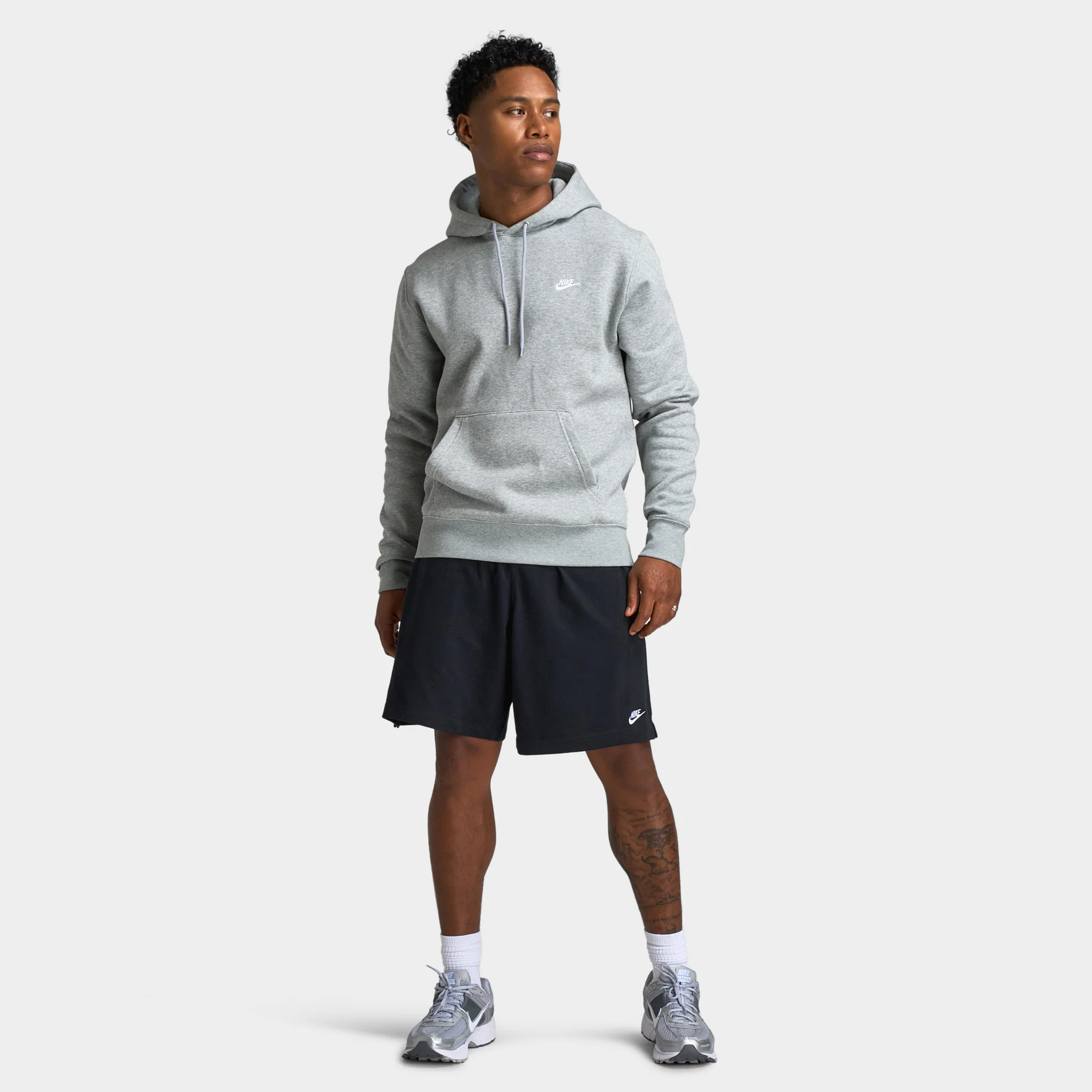 Nike Club Fleece Pullover Hoodie Dark Grey Heather / Light Smoke Grey - White - Image 6