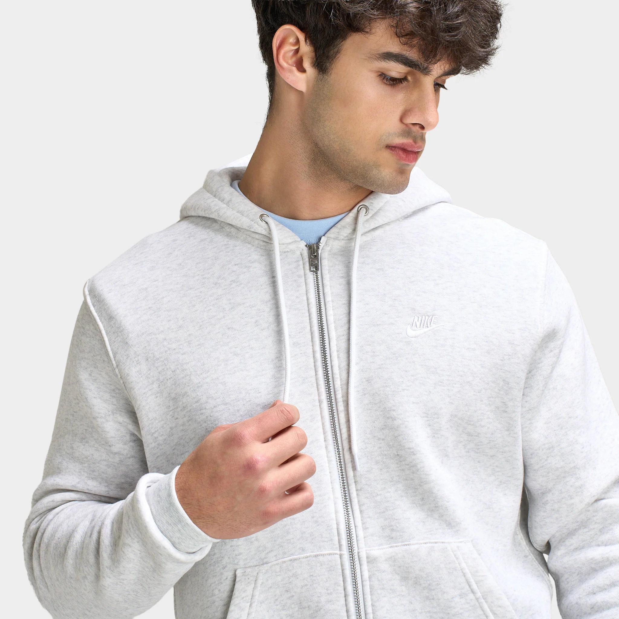 Nike Club Full Zip Hoodie Birch Heather / White / White - Image 3