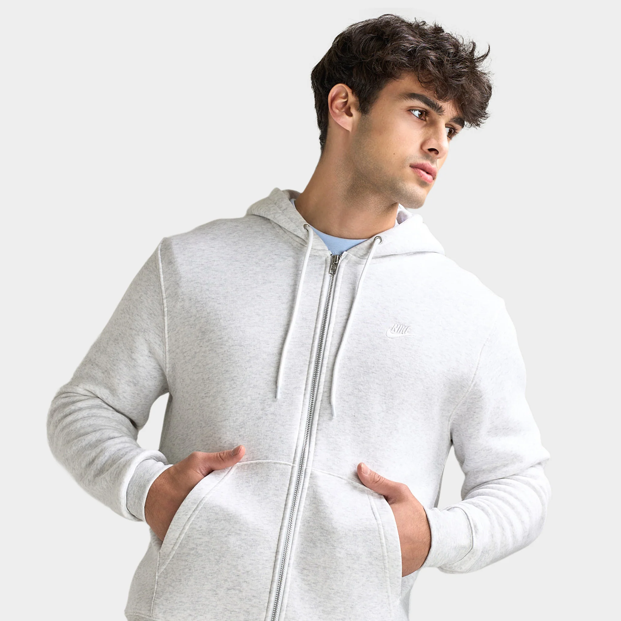 Nike Club Full Zip Hoodie Birch Heather / White / White - Image 4