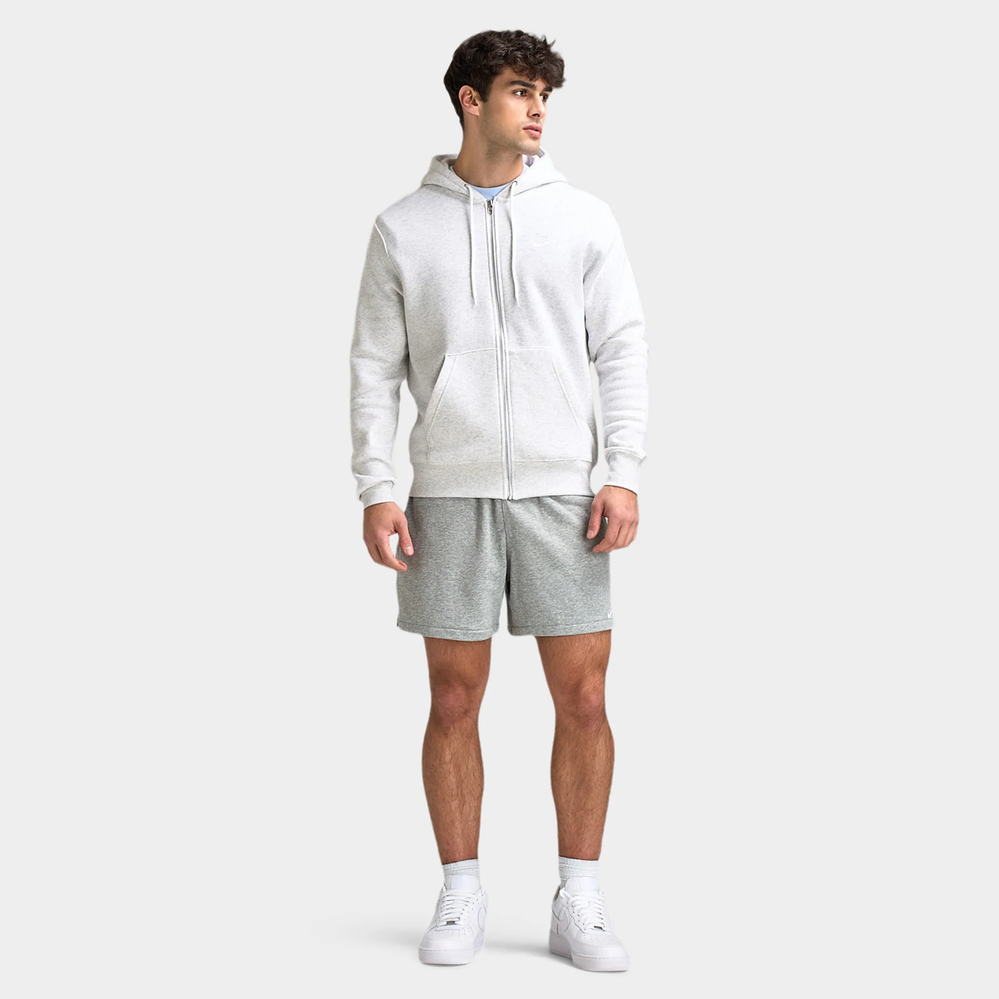 Nike Club Full Zip Hoodie Birch Heather / White / White - Image 5