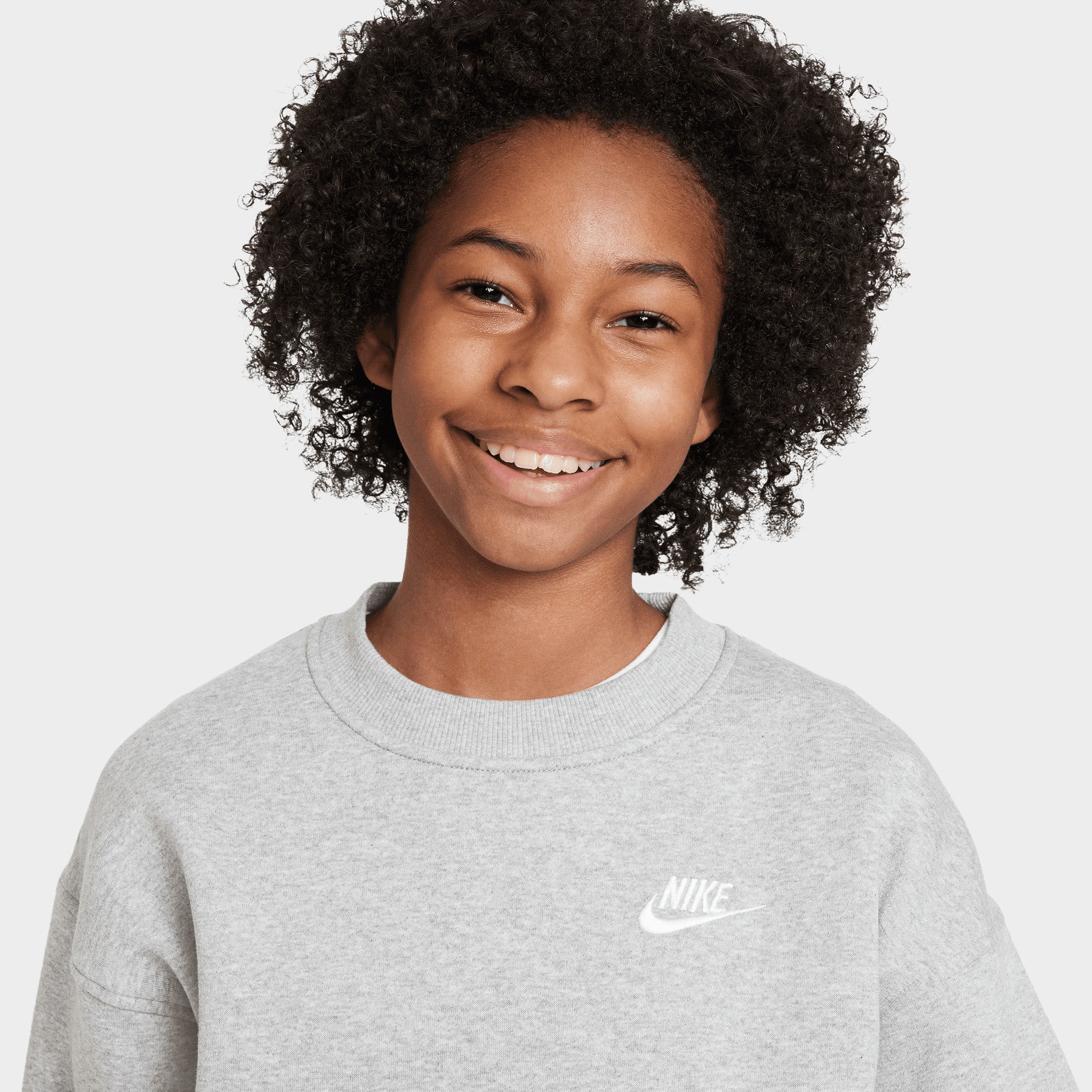 Nike Junior Girls' Club Fleece Oversized Crewneck Dark Grey Heather / White - Image 3