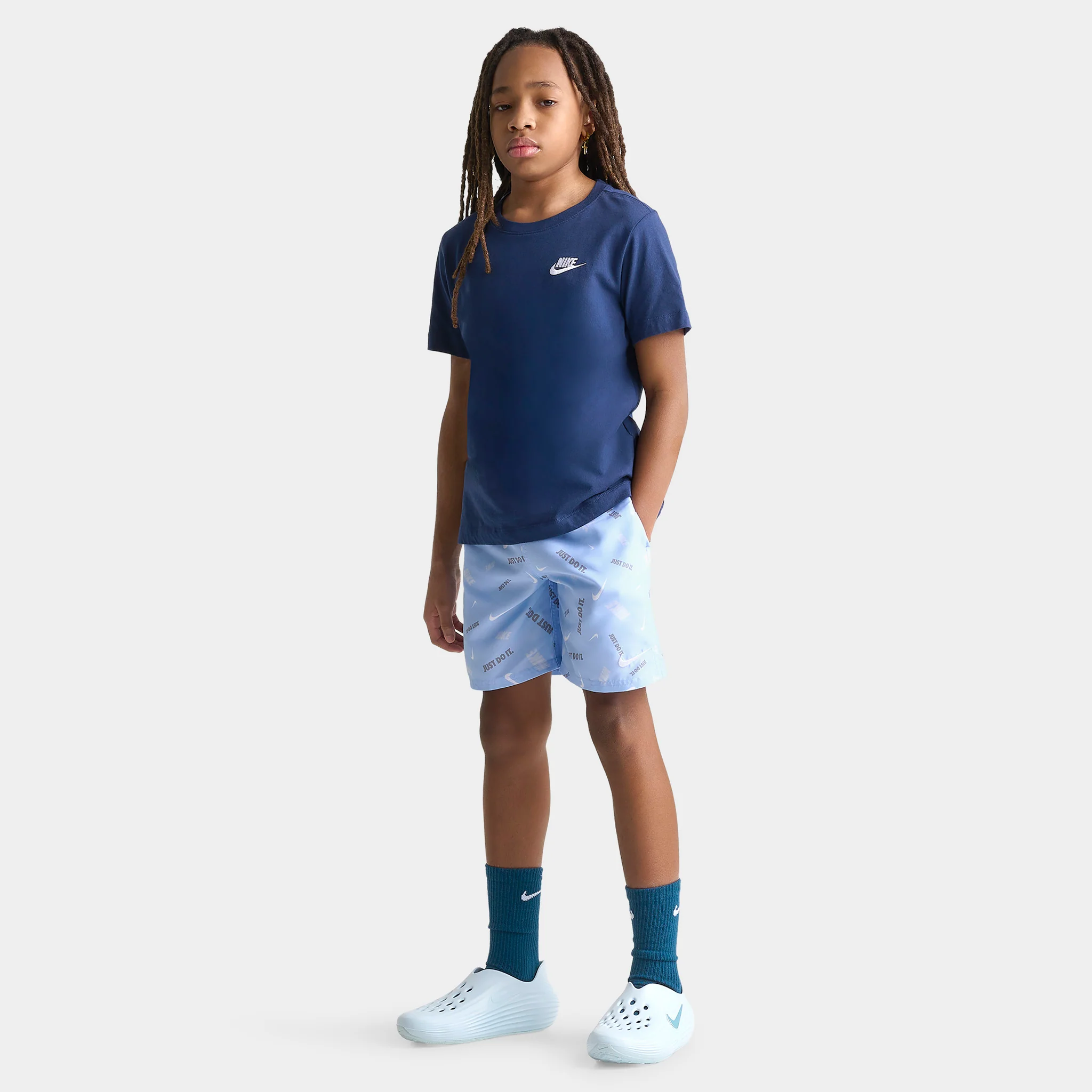 Nike Junior Boys' All Over Print Swim Shorts Blue / White - Image 5