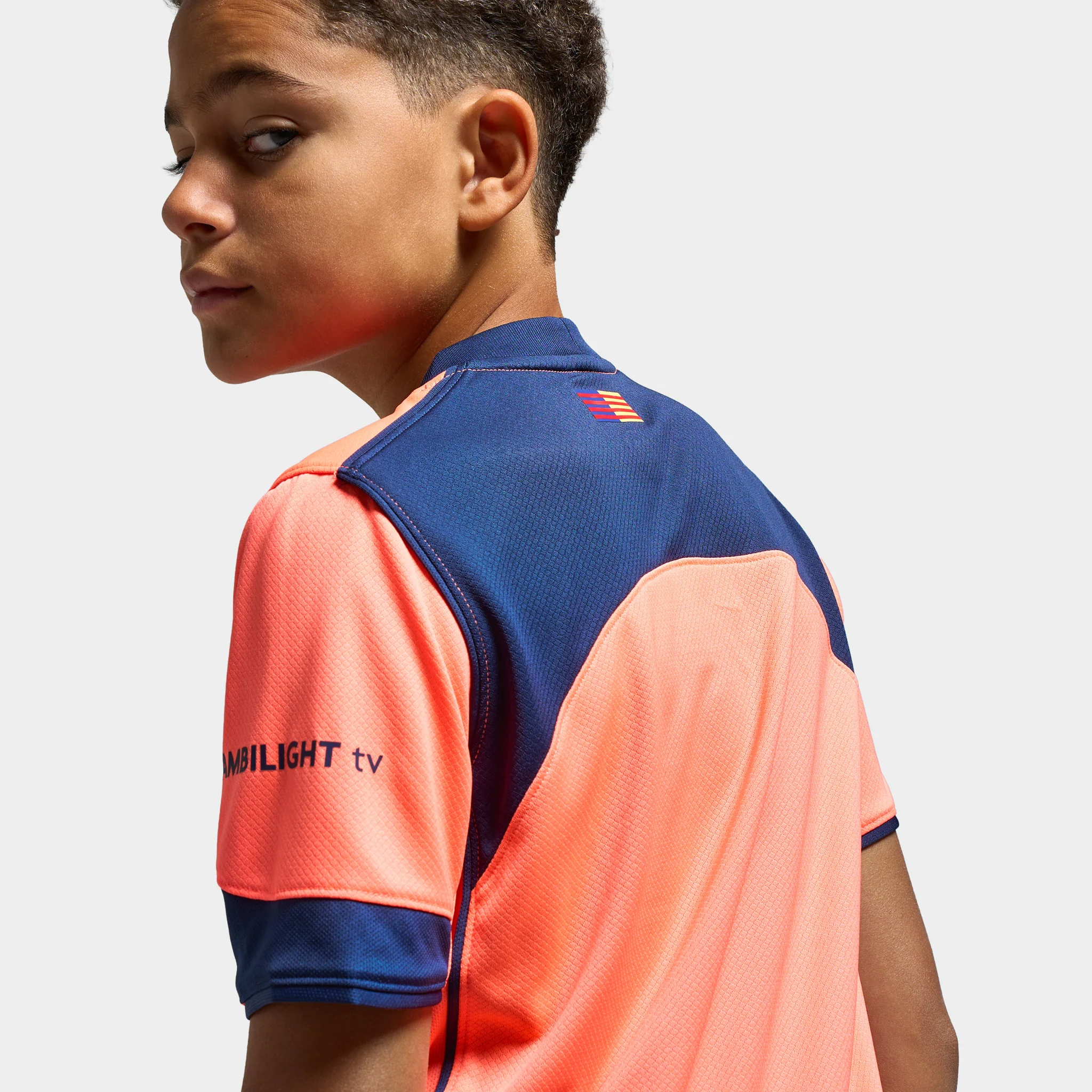 Nike Juniors' FCB 25/26 Jersey Stad 3R Bright Mango / Midnight Navy - Image 3