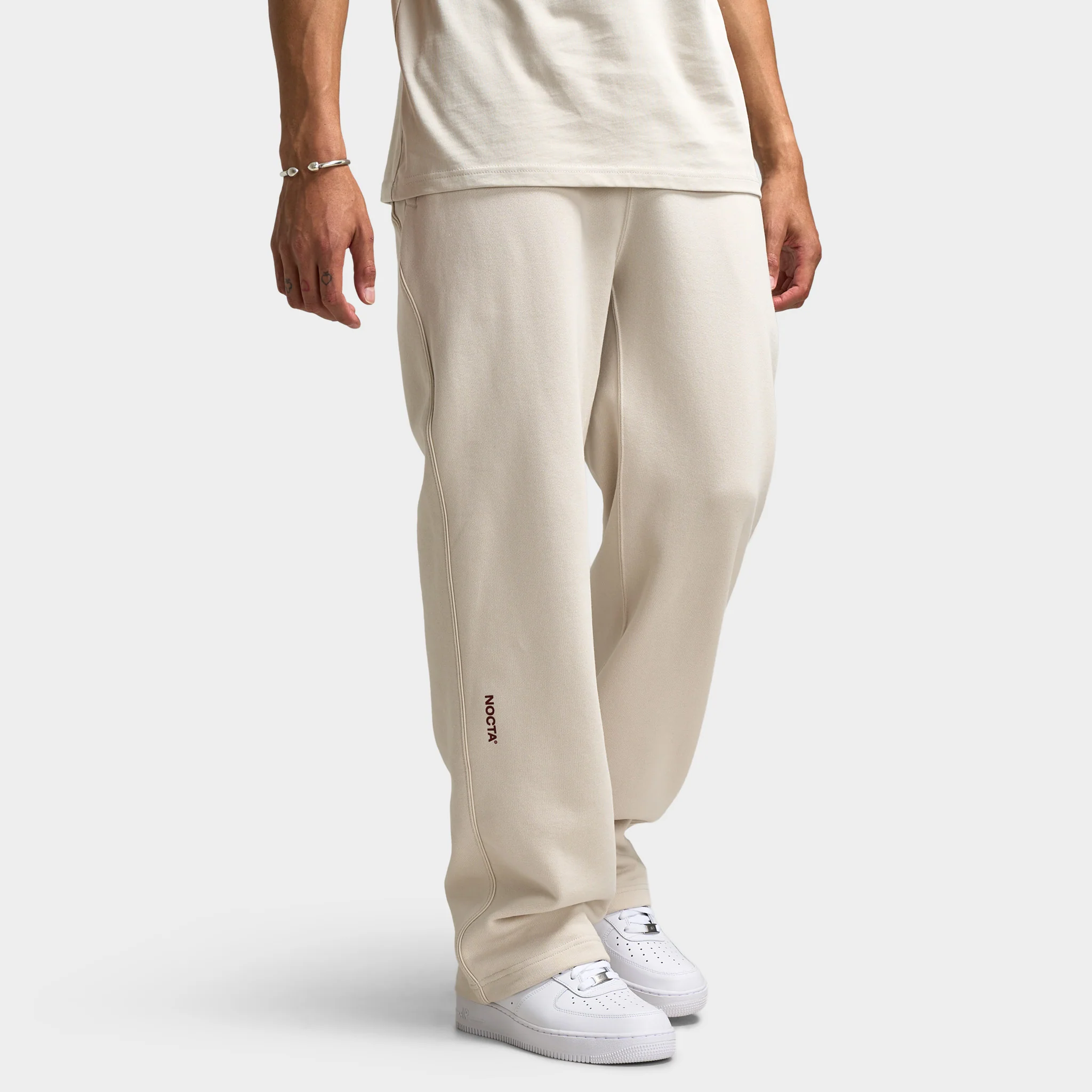 Nike NOCTA Cardinal Fleece Open Hem Sweatpants Light Orewood Brown / Team Red - Image 3