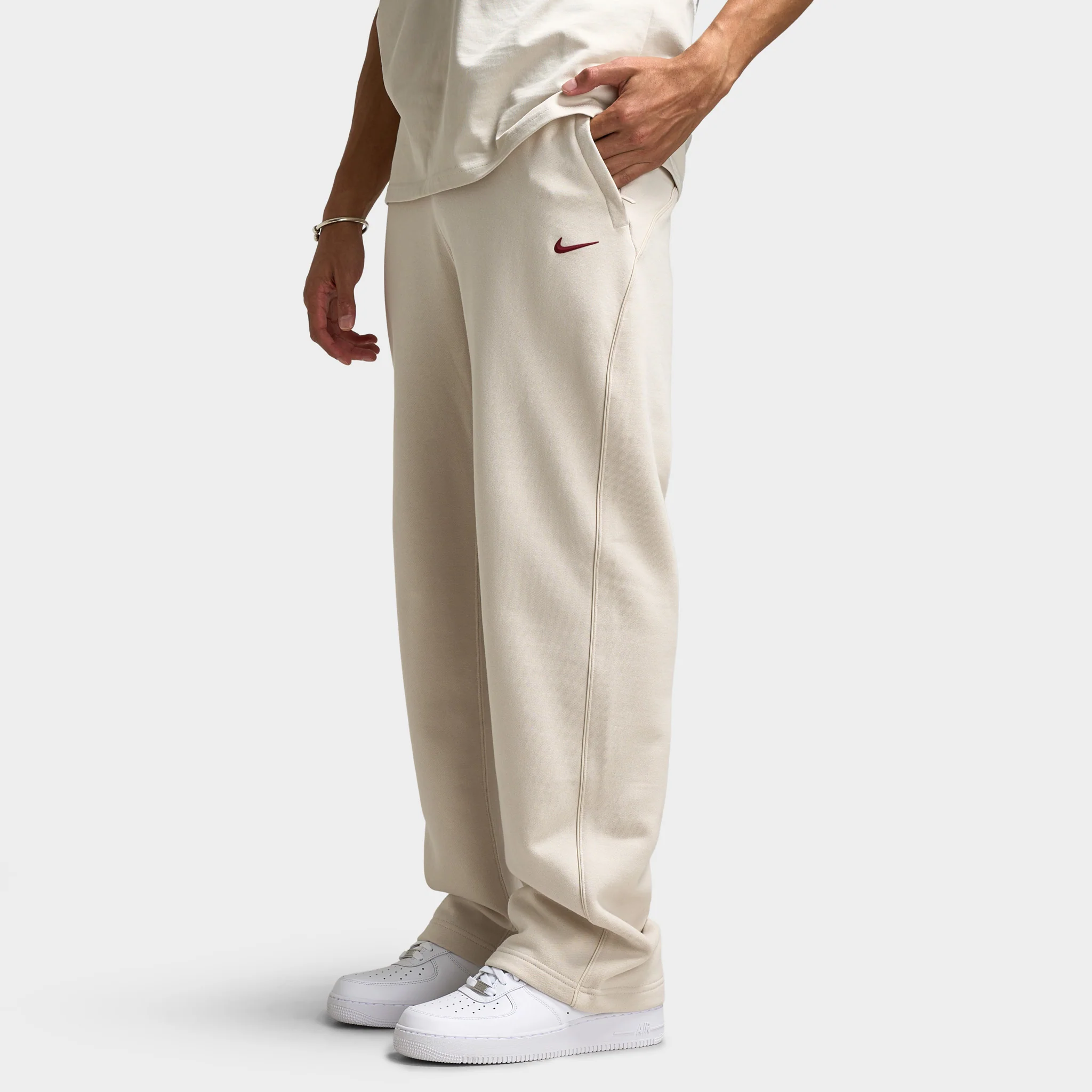 Nike NOCTA Cardinal Fleece Open Hem Sweatpants Light Orewood Brown / Team Red - Image 4