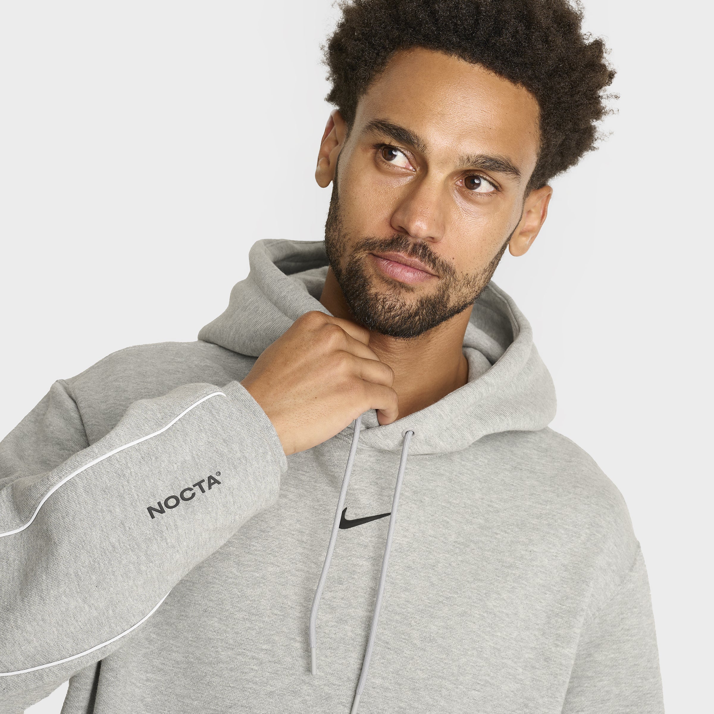 Nike NOCTA Cardinal Fleece Pullover Hoodie Dark Grey Heather / Metallic Silver - Black - Image 4