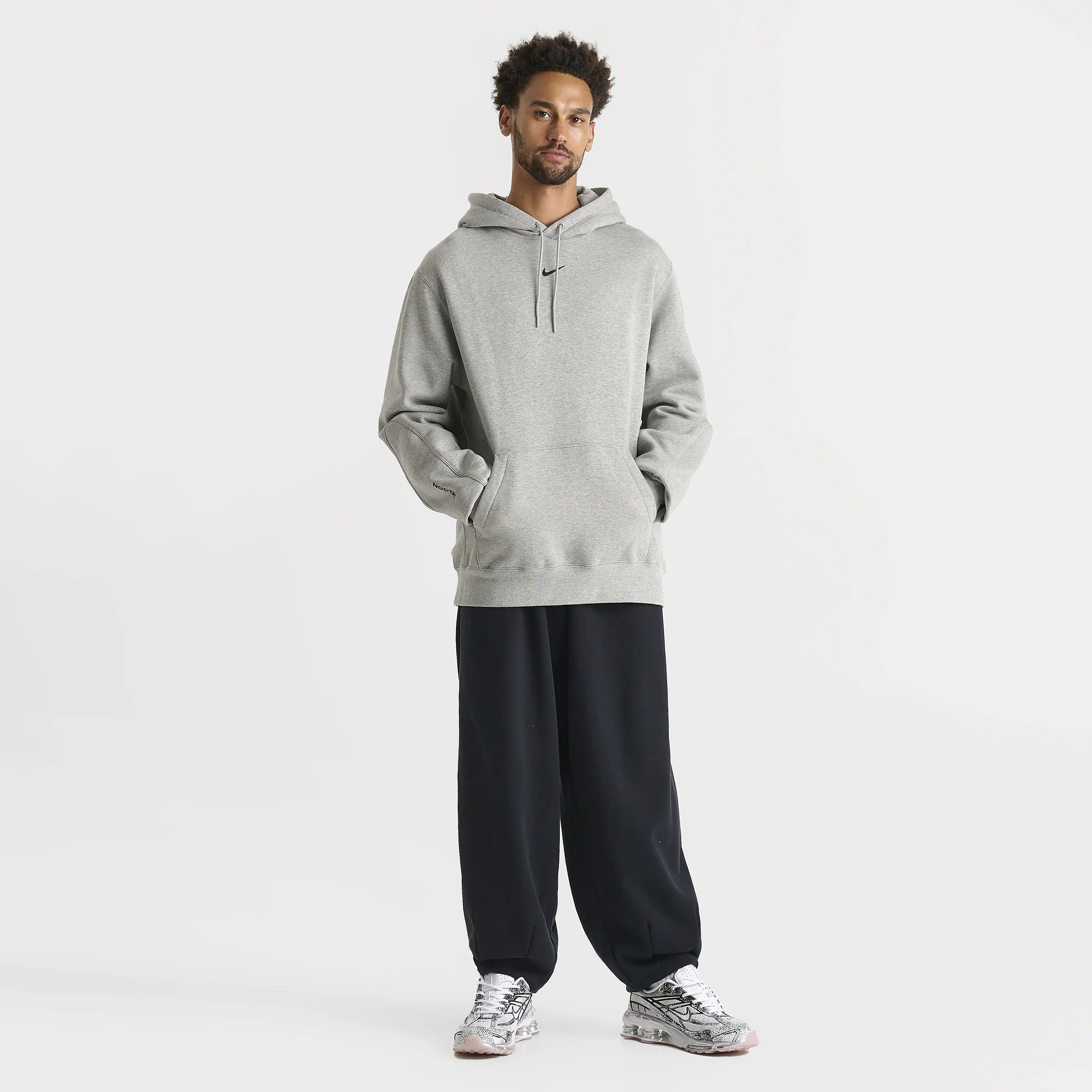 Nike NOCTA Cardinal Fleece Pullover Hoodie Dark Grey Heather / Metallic Silver - Black - Image 5
