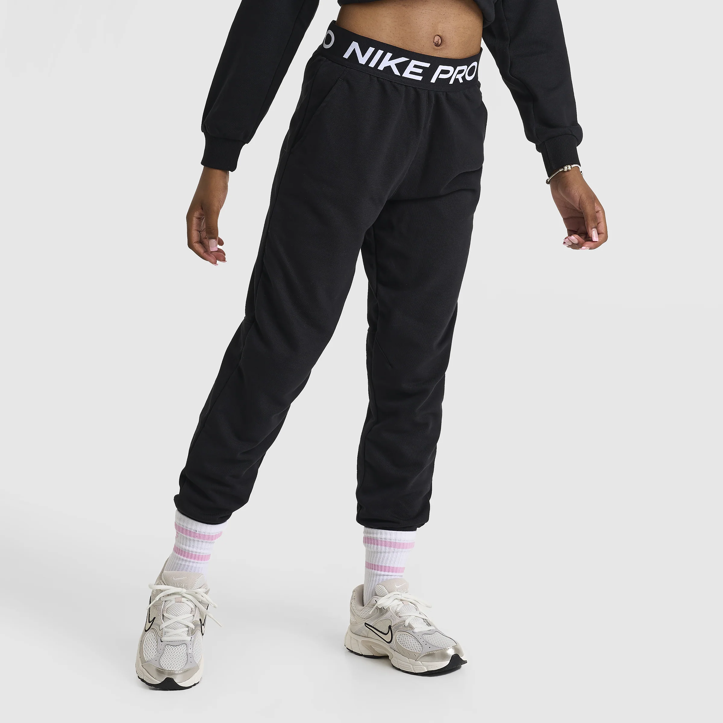 Nike Pro Junior Girls' Dri-FIT Fleece Joggers Black / Black - Image 3