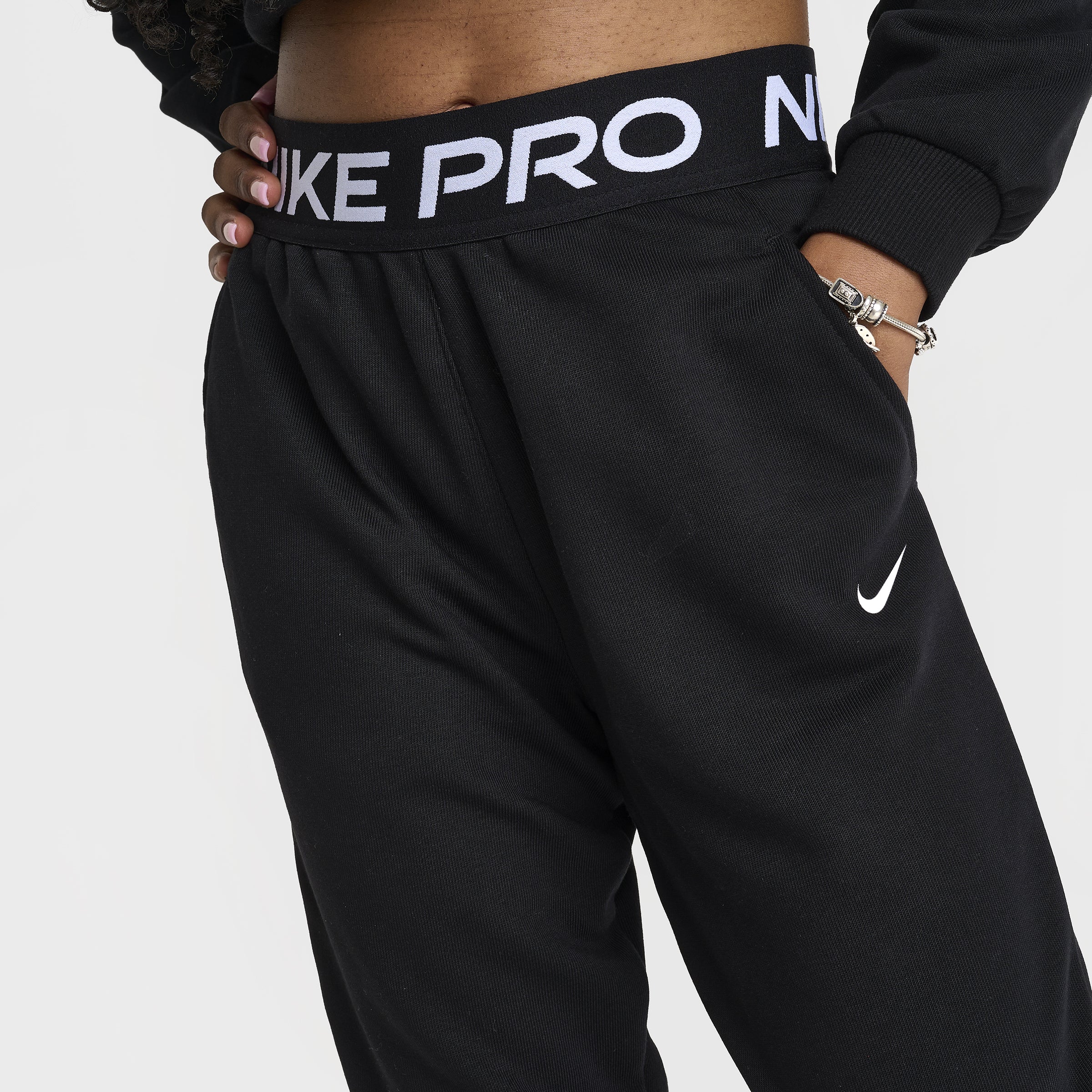 Nike Pro Junior Girls' Dri-FIT Fleece Joggers Black / Black - Image 4