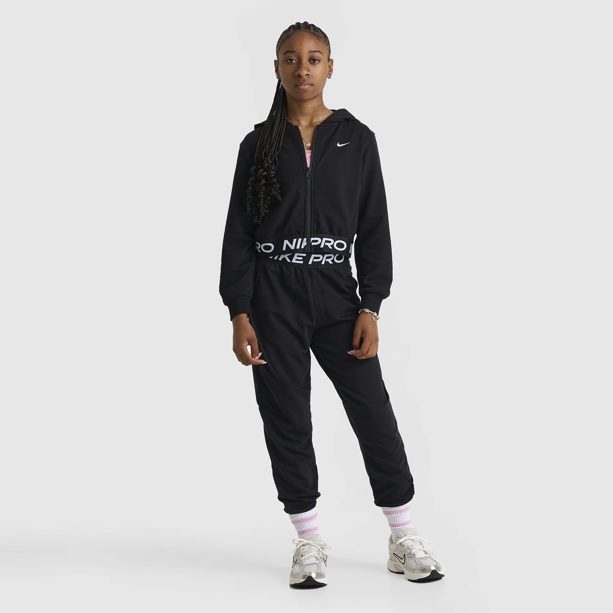 Nike Pro Junior Girls' Dri-FIT Fleece Joggers Black / Black - Image 5