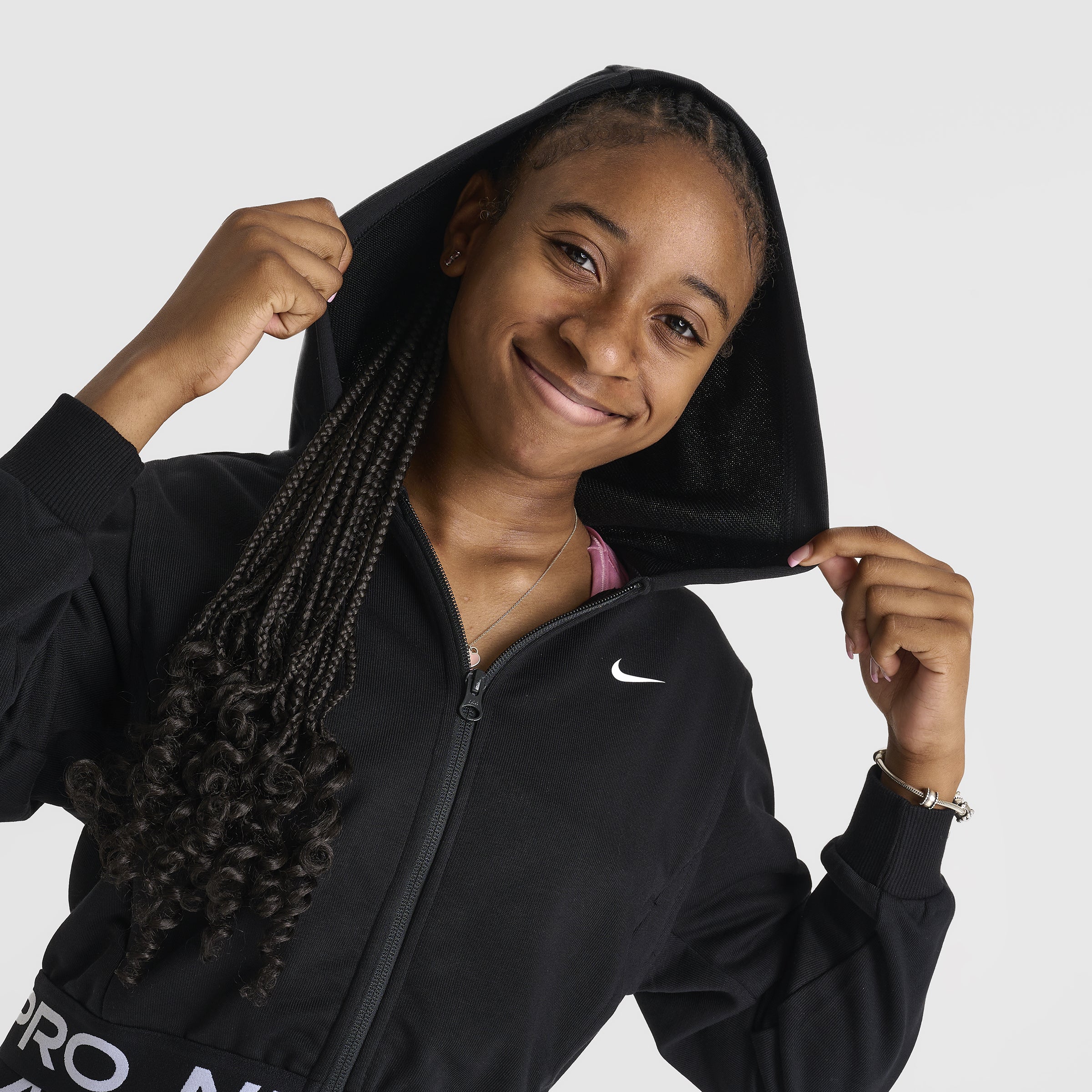 Nike Pro Junior Girls' Dri-FIT Full Zip Fleece Hoodie Black / Black - Image 4