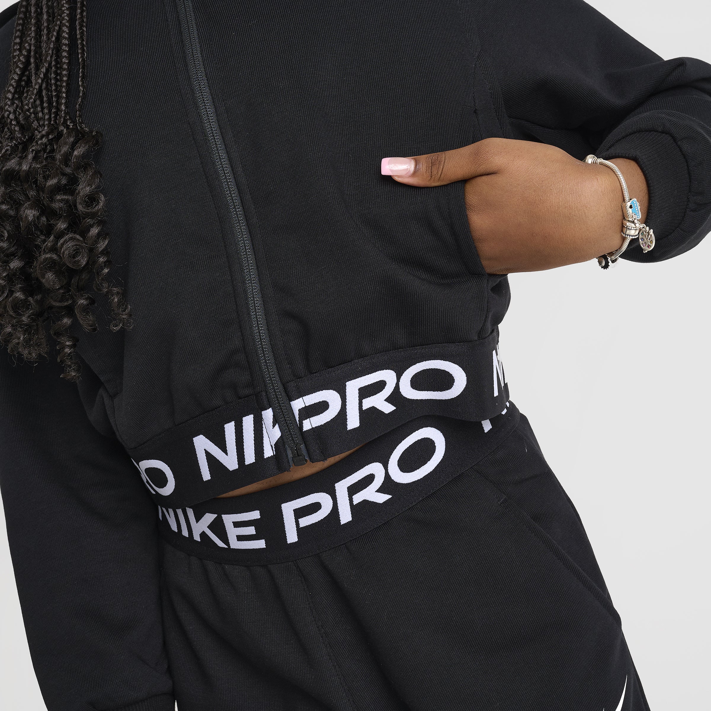 Nike Pro Junior Girls' Dri-FIT Full Zip Fleece Hoodie Black / Black - Image 5