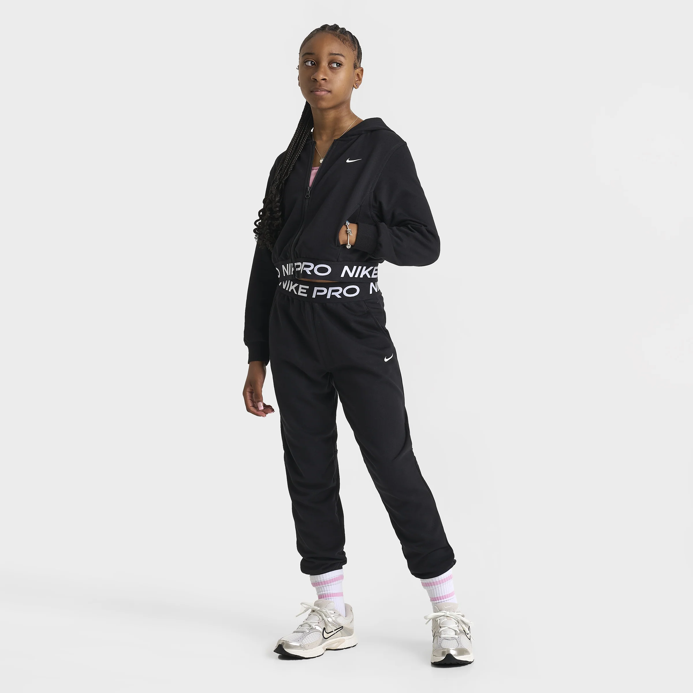 Nike Pro Junior Girls' Dri-FIT Full Zip Fleece Hoodie Black / Black - Image 6