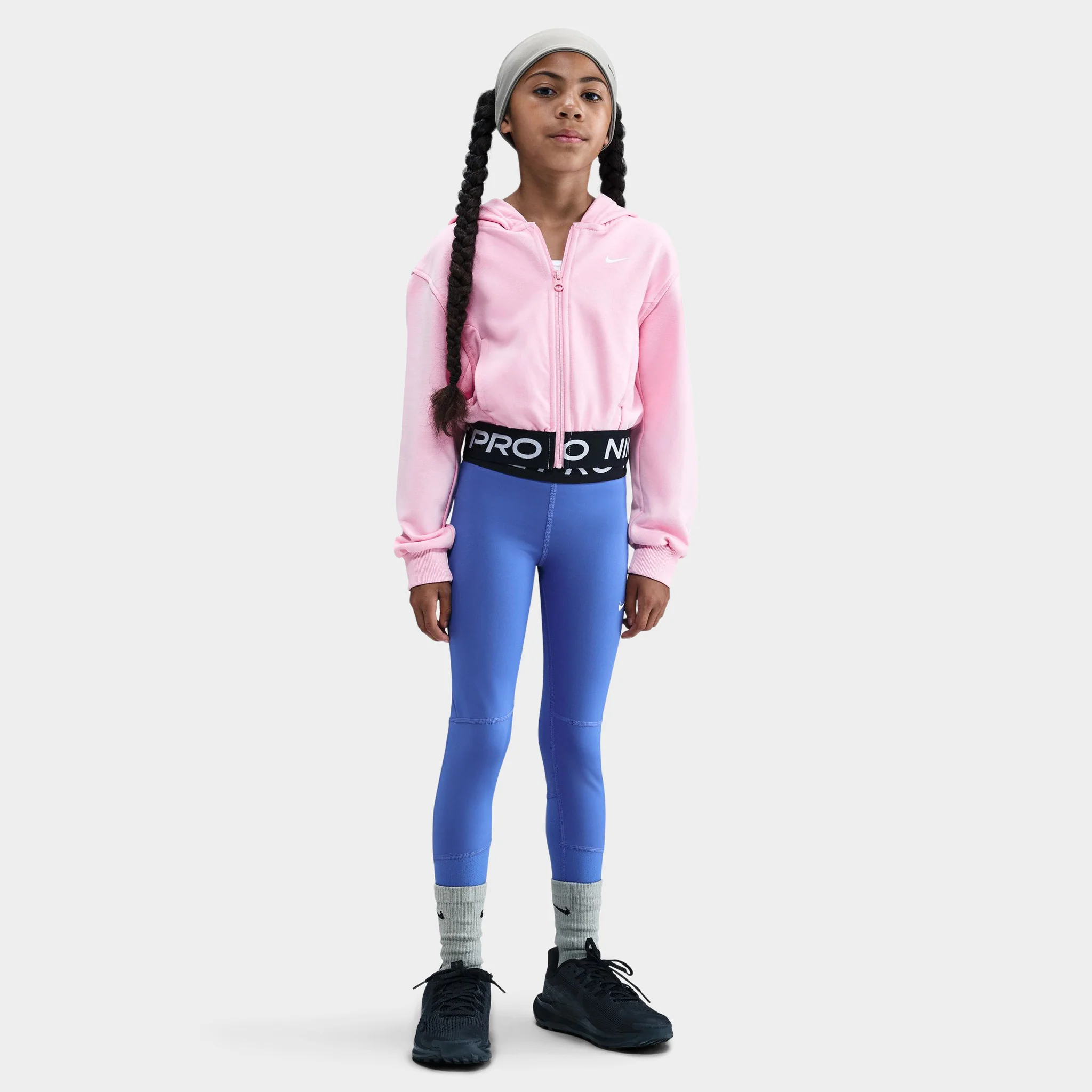Nike Pro Junior Girls' Dri Fit Full Zip Fleece Hoodie / Med Soft Pink - Image 4