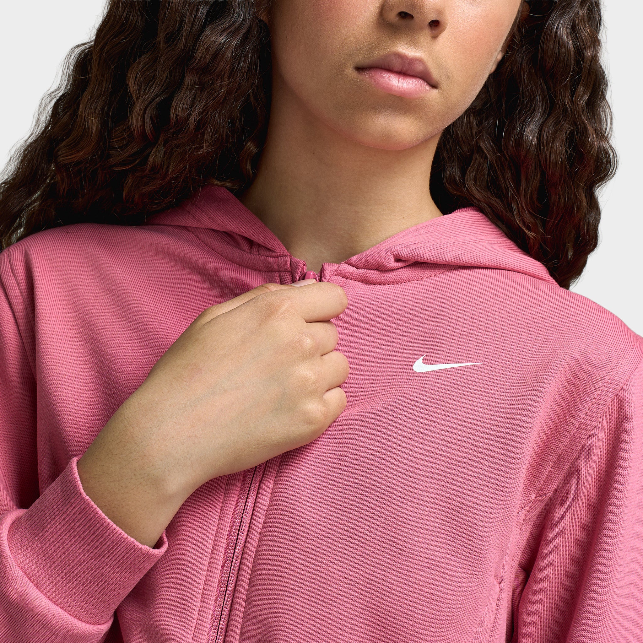 Nike Pro Juniors' Full Zip Fleece Hoodie Peony / Peony - Black - Image 3