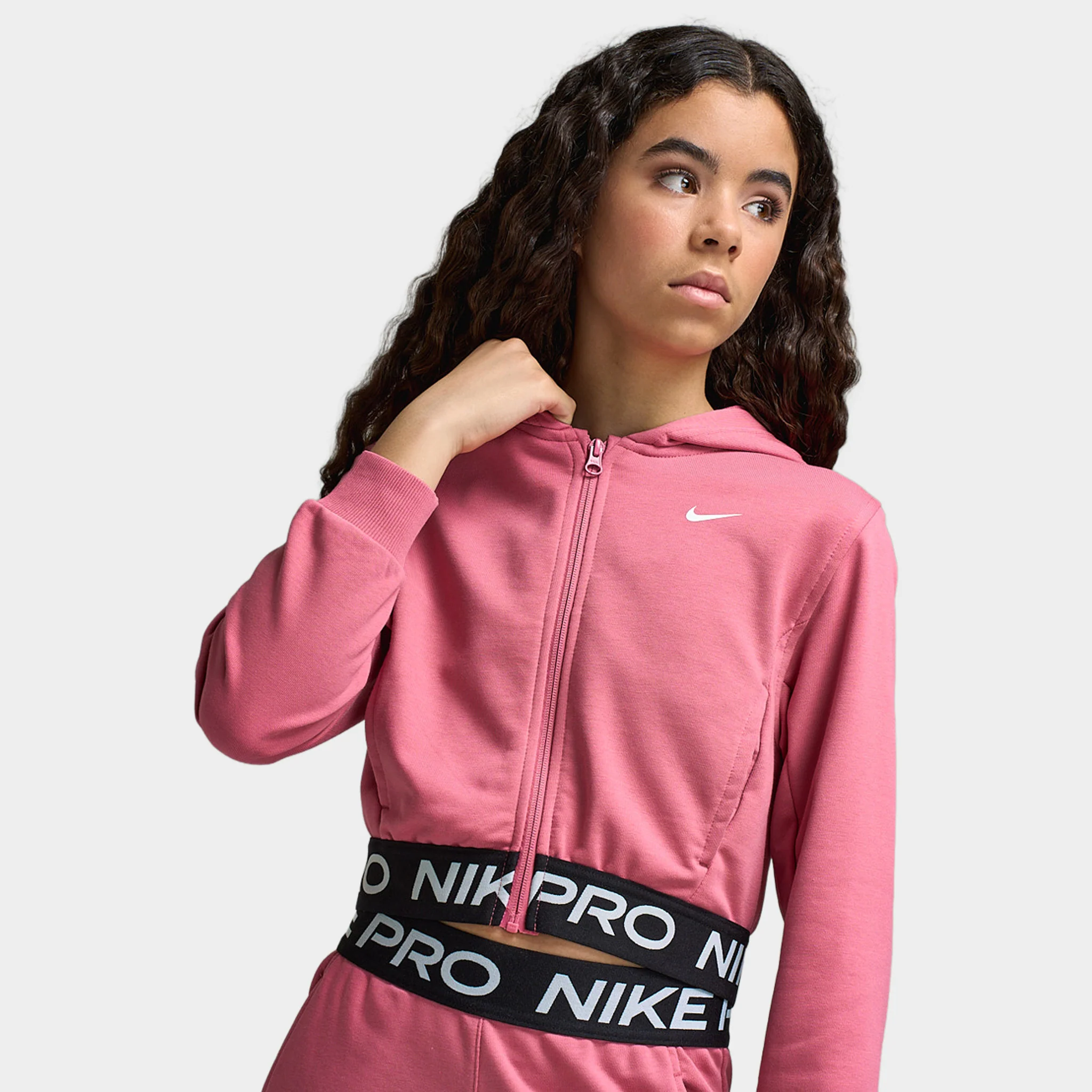 Nike Pro Juniors' Full Zip Fleece Hoodie Peony / Peony - Black - Image 4