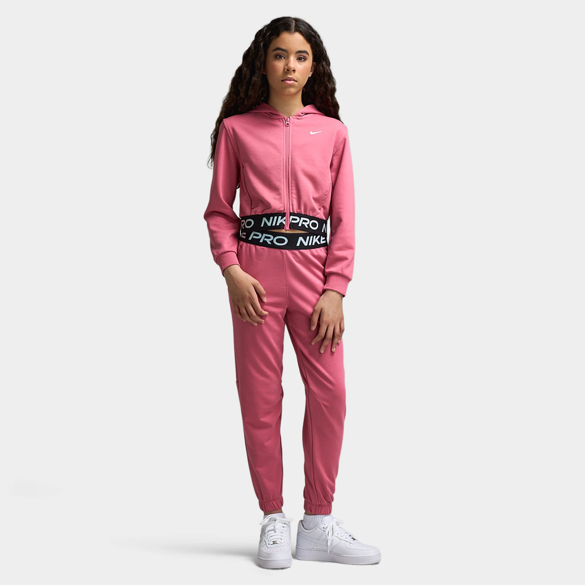 Nike Pro Juniors' Full Zip Fleece Hoodie Peony / Peony - Black - Image 5