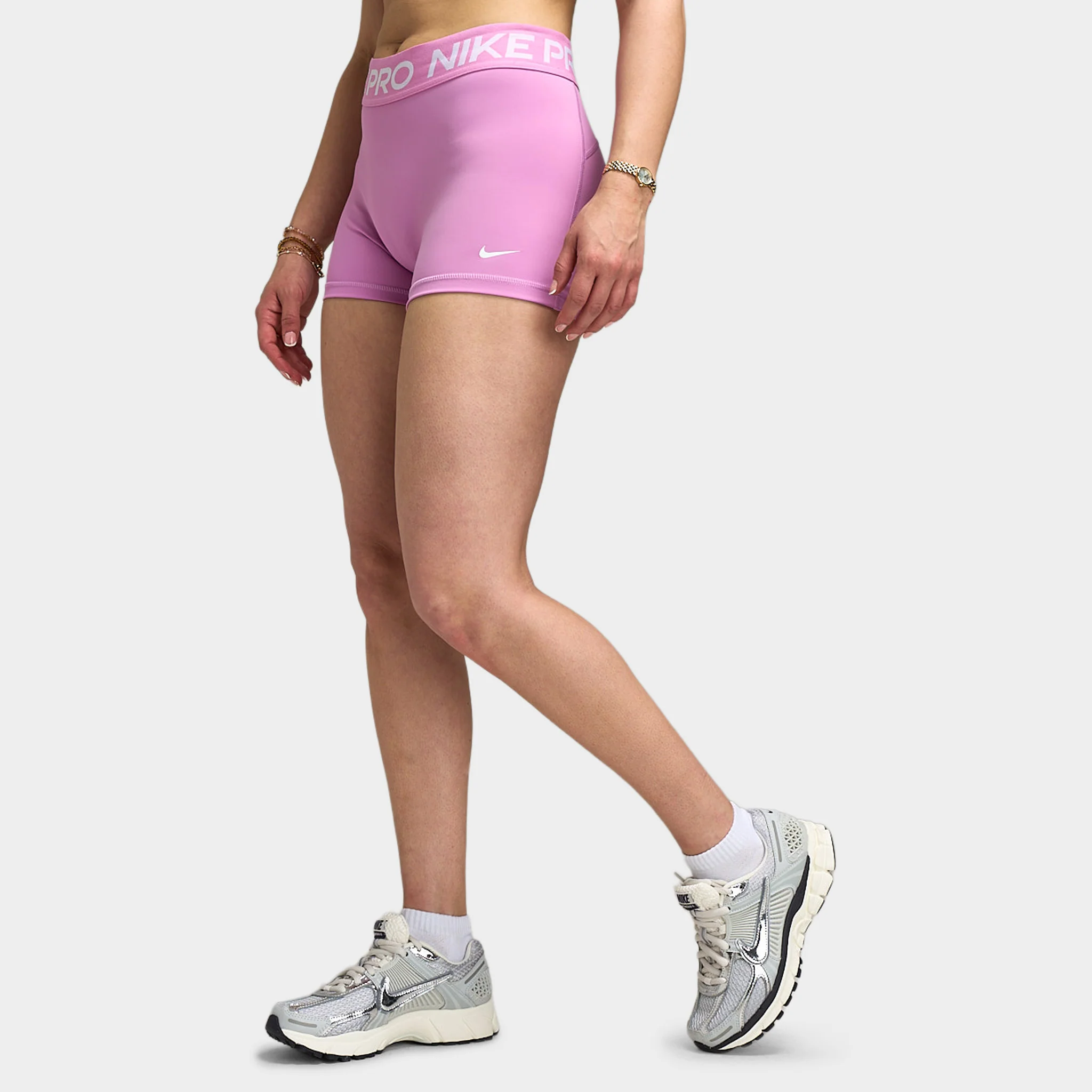 Nike Pro Women's 365 Mid Rise 3in Shorts USM Light Magenta / White - Image 2