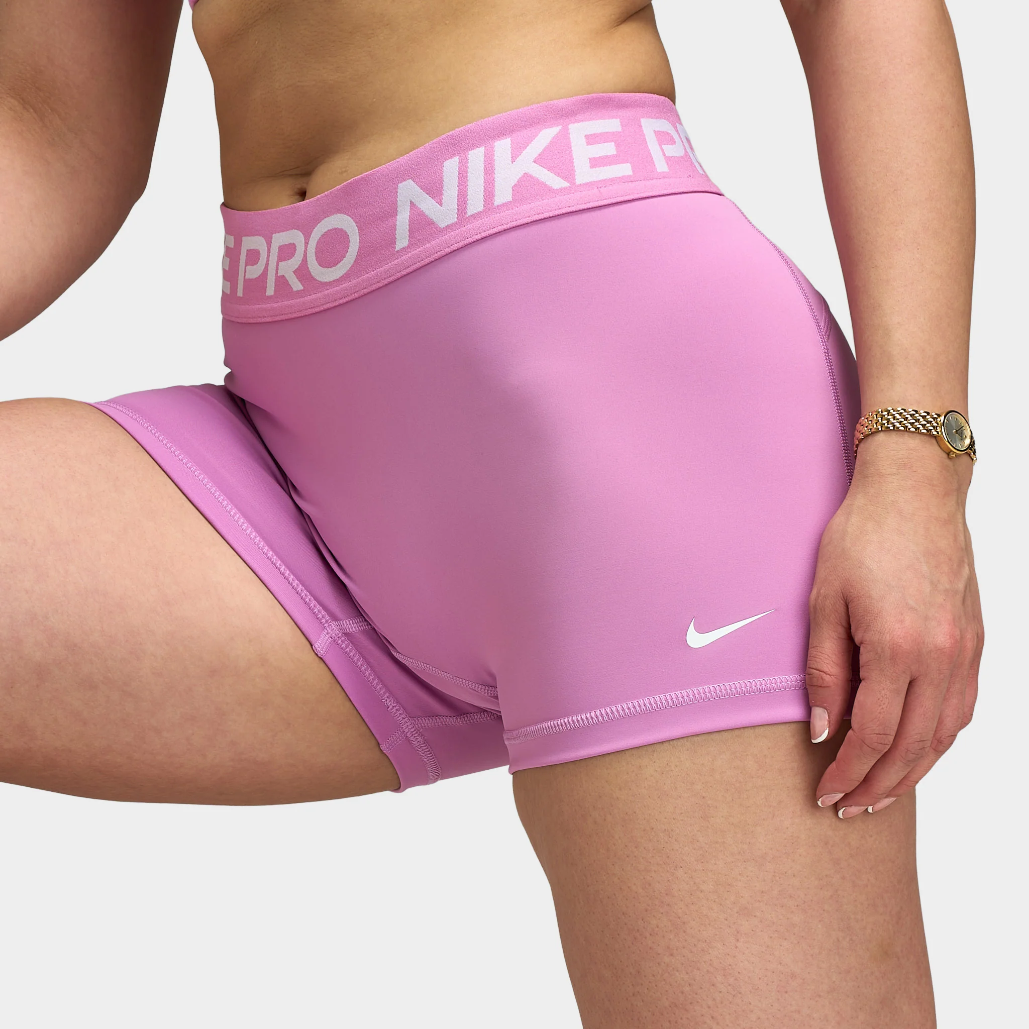 Nike Pro Women's 365 Mid Rise 3in Shorts USM Light Magenta / White - Image 5