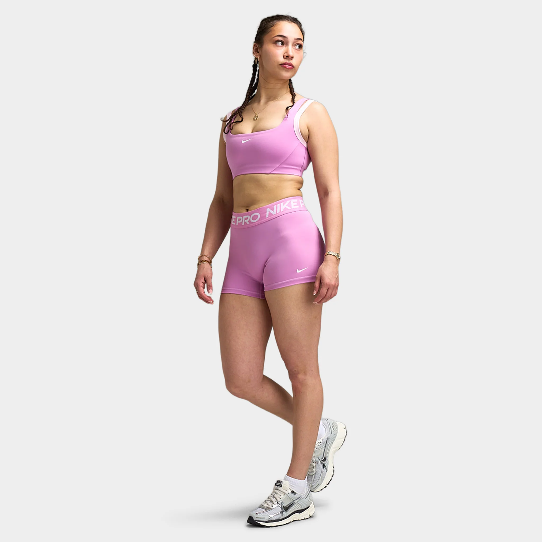Nike Pro Women's 365 Mid Rise 3in Shorts USM Light Magenta / White - Image 6