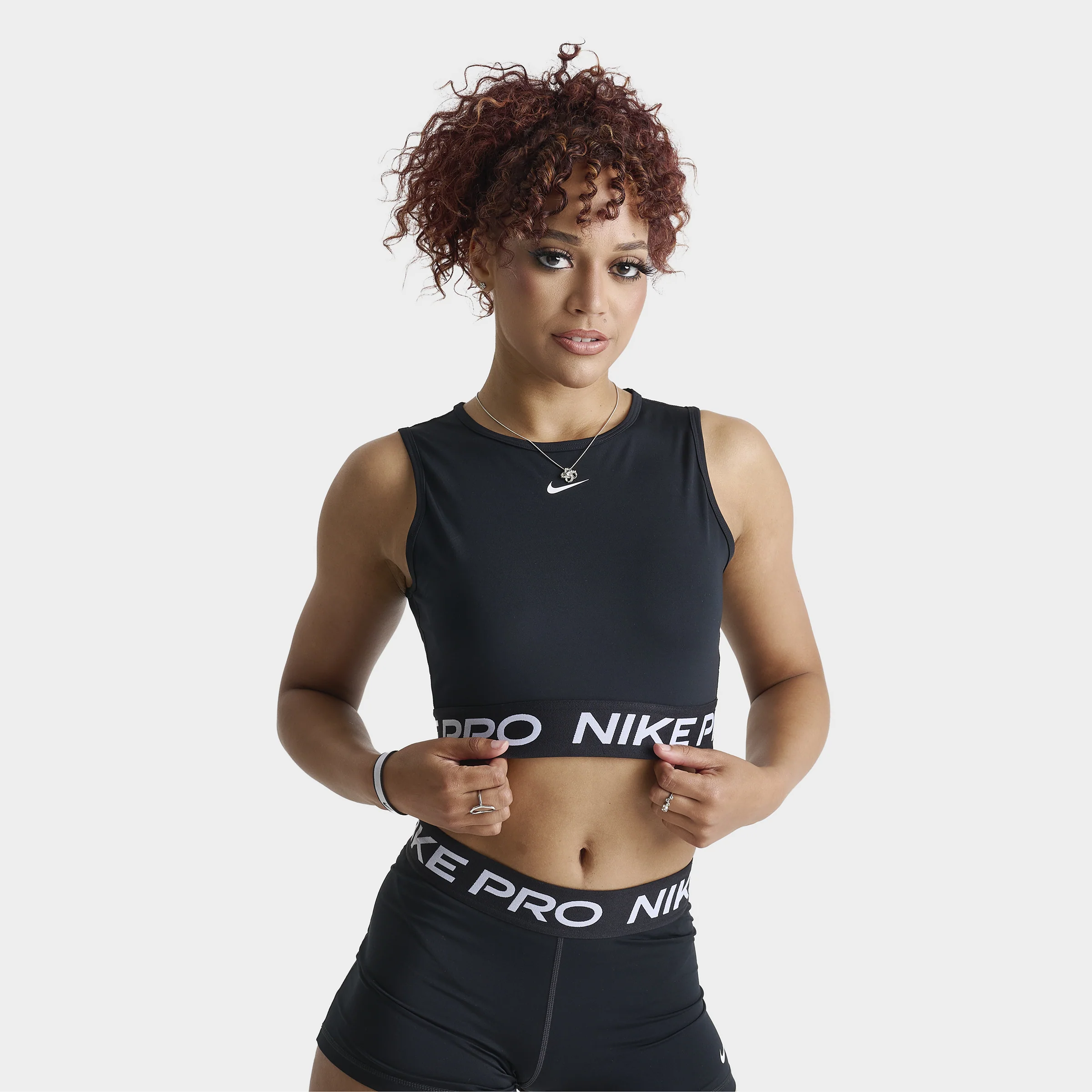 Nike Pro Women's Dri-FIT Cropped Tank Top Black / White - Image 3