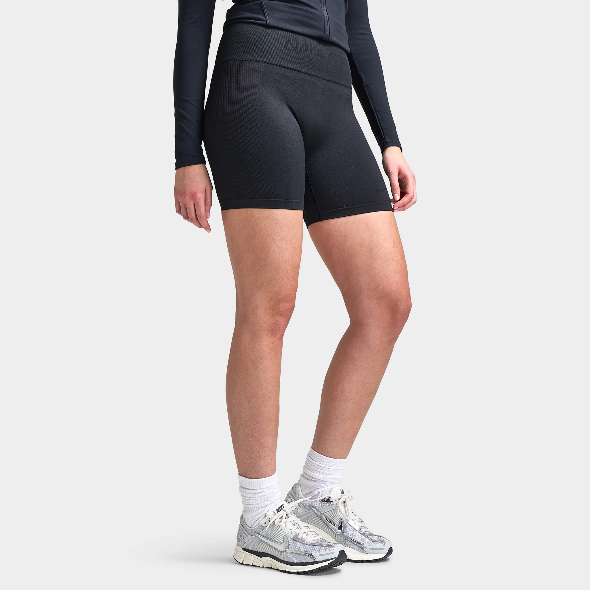 Nike Pro Women's Dry Fit Seamless Highrise 5" Shorts / Black - Image 5
