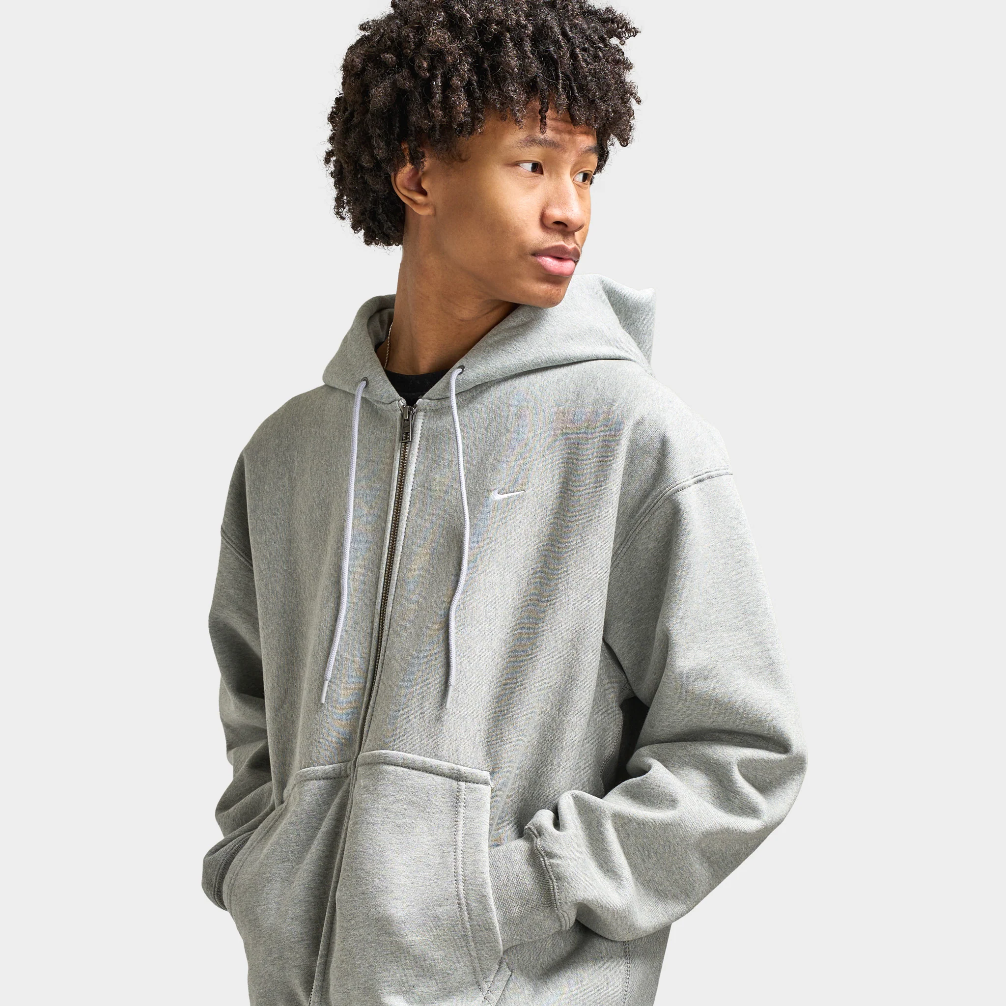 Nike Solo Swoosh Fleece Full-Zip Hoodie Dark Grey Heather / White - Image 4