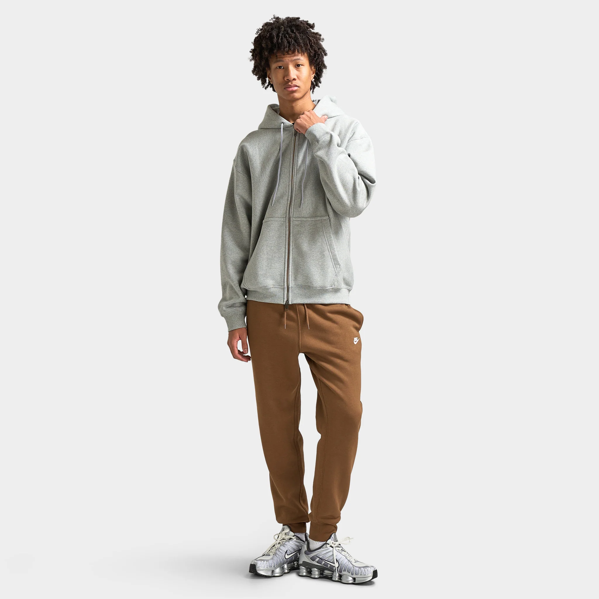 Nike Solo Swoosh Fleece Full-Zip Hoodie Dark Grey Heather / White - Image 6