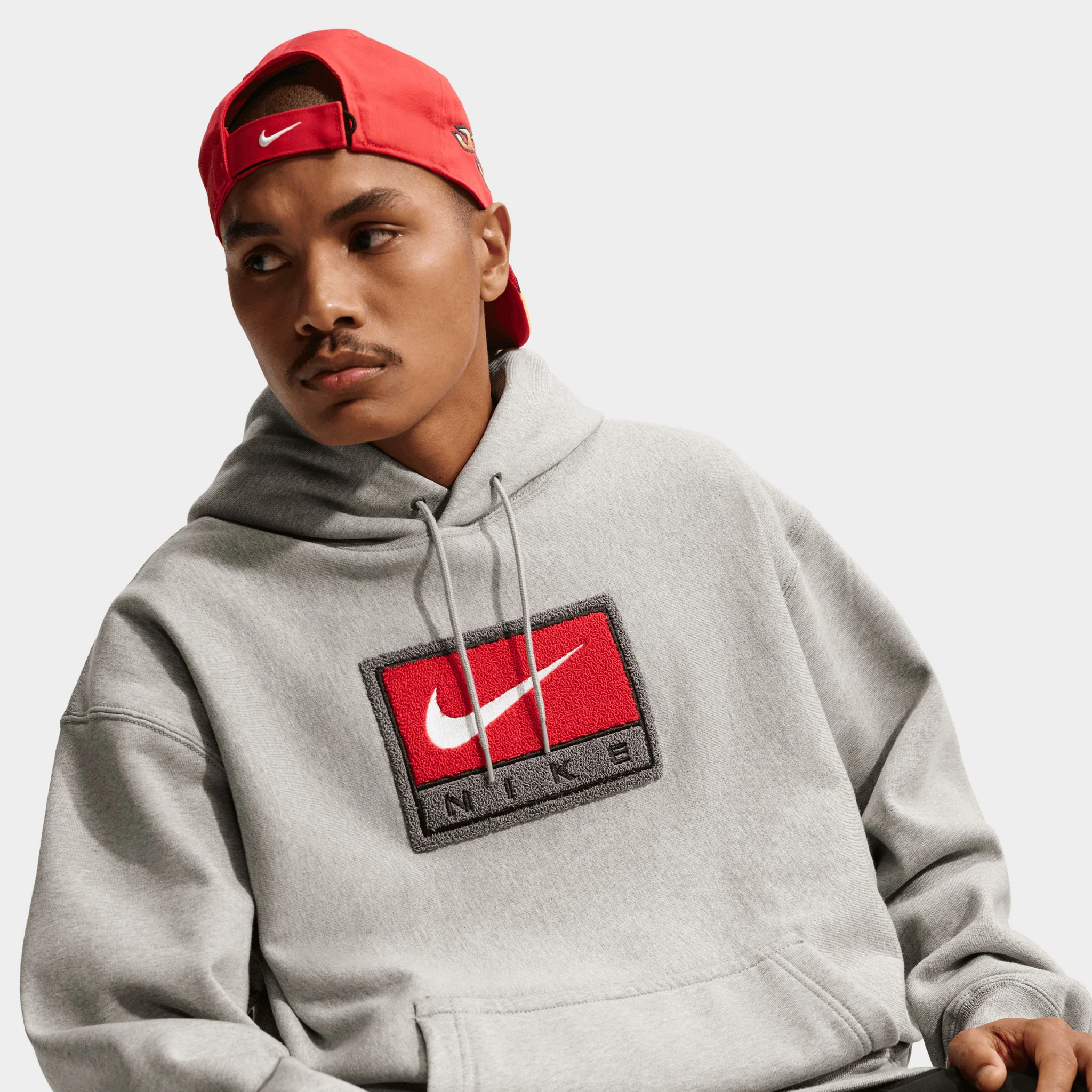 Nike Solo Swoosh Fleece Hoodie / Grey Heather - Image 3