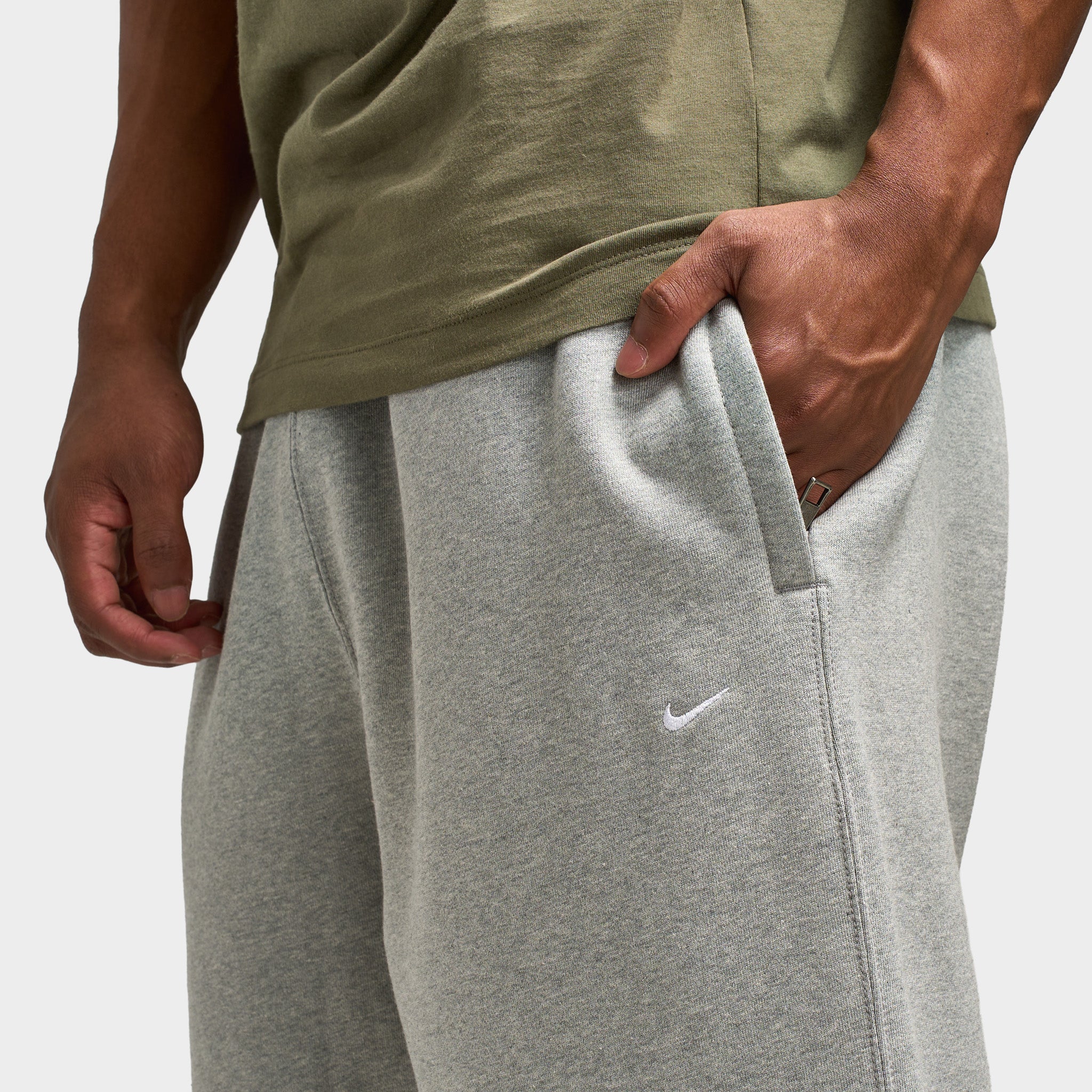 Nike Solo Swoosh Fleece Pants Dark Heather Grey / White - Image 5