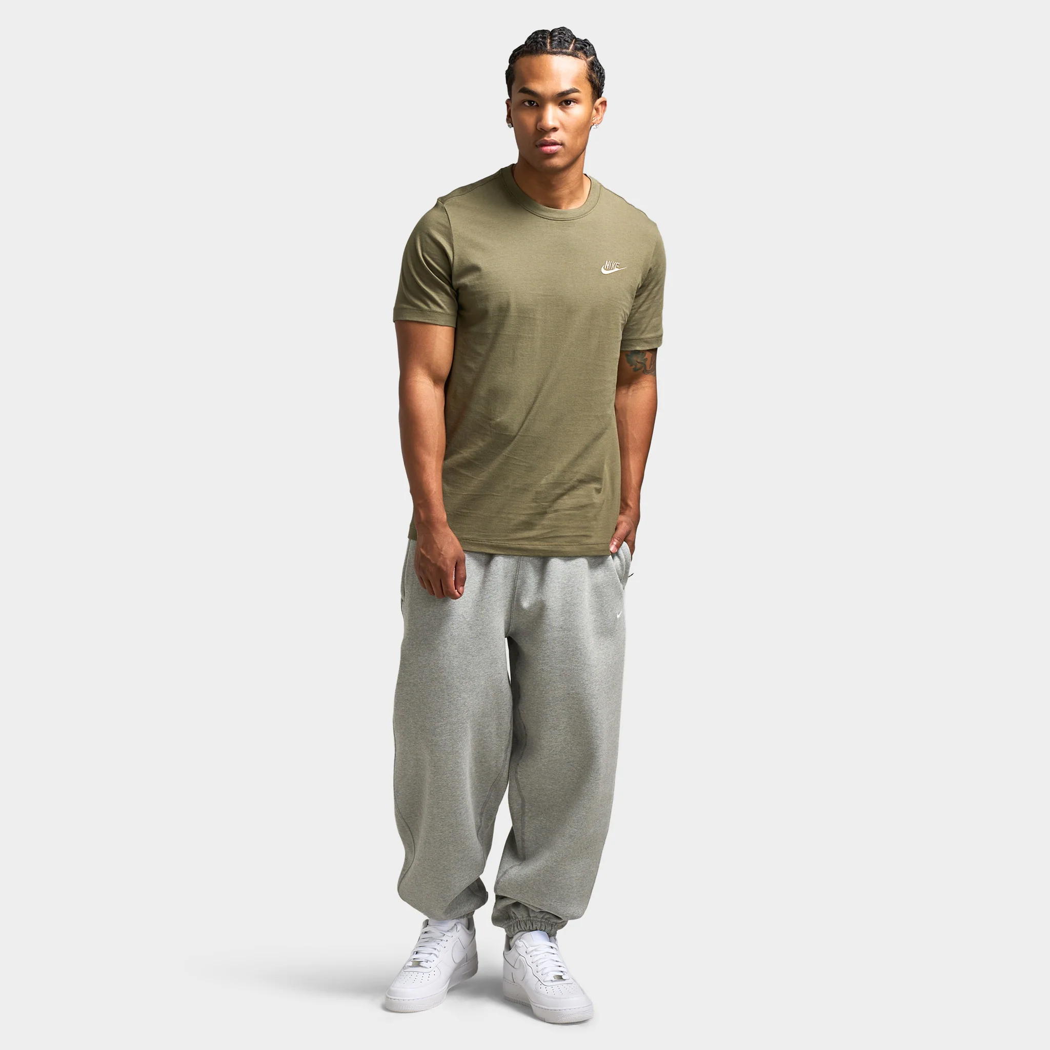 Nike Solo Swoosh Fleece Pants Dark Heather Grey / White - Image 6