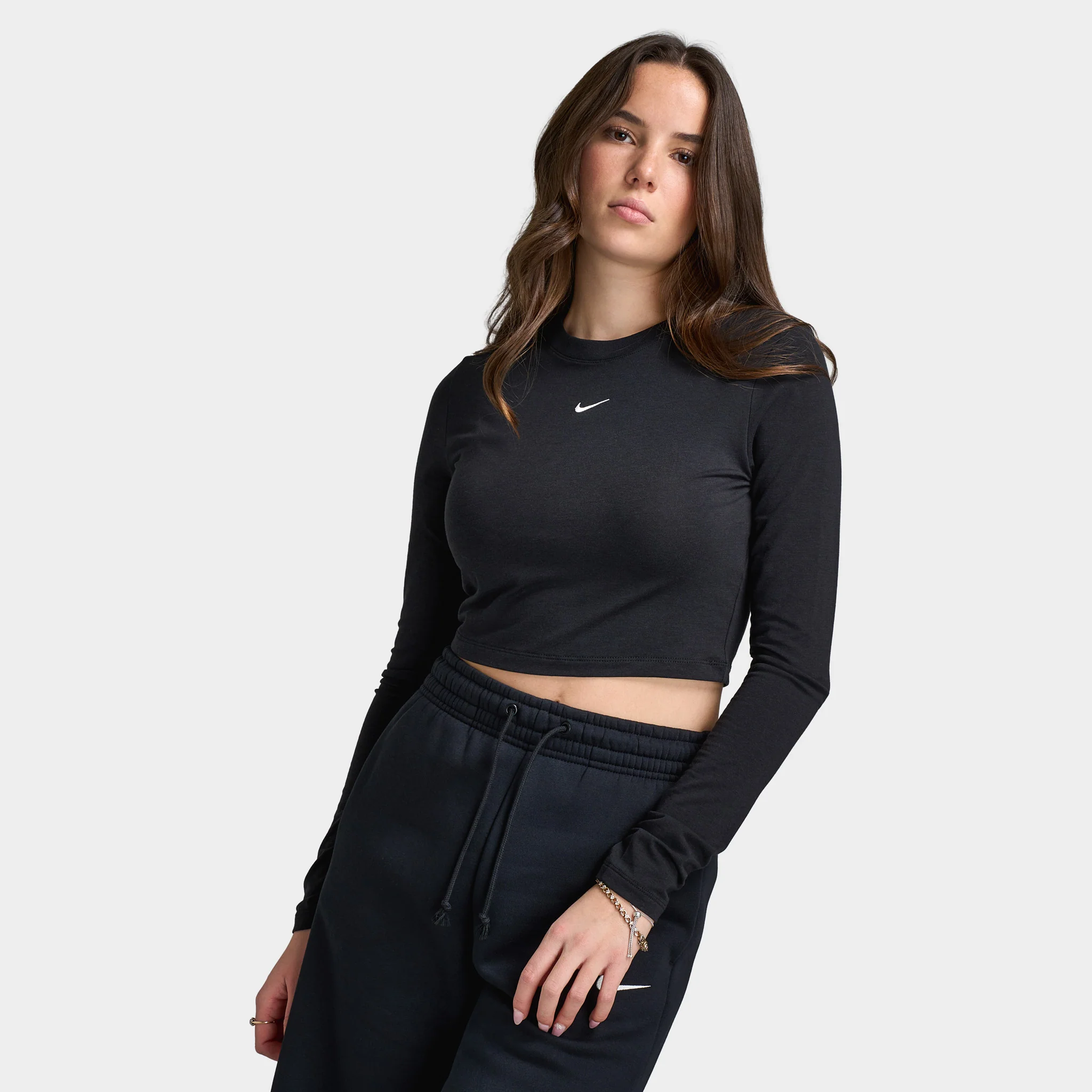 Nike Sporstwear Women's Chill Knit Long Sleeve Crop Black / Sail - Image 3