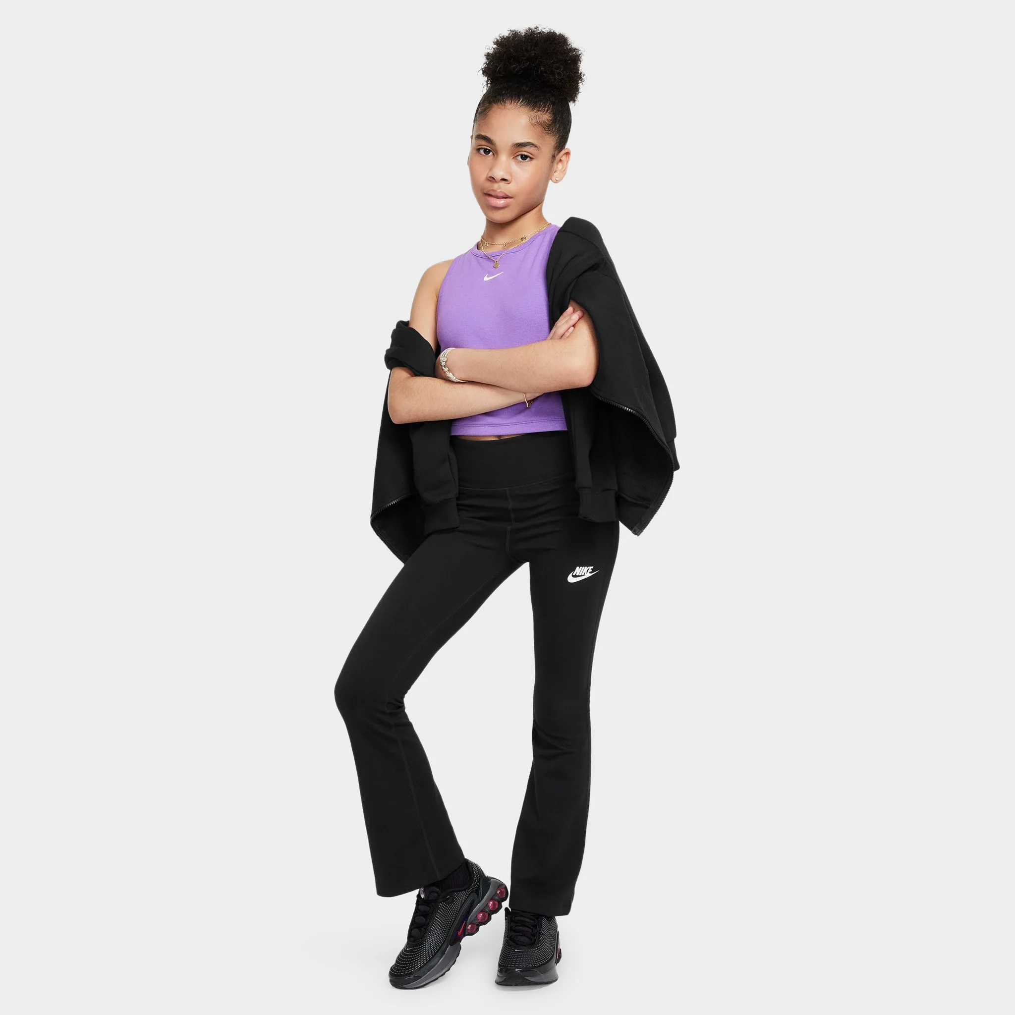 Nike Sportswear Juniors' Classic High-Waisted Flared Leggings Black / White - Image 5