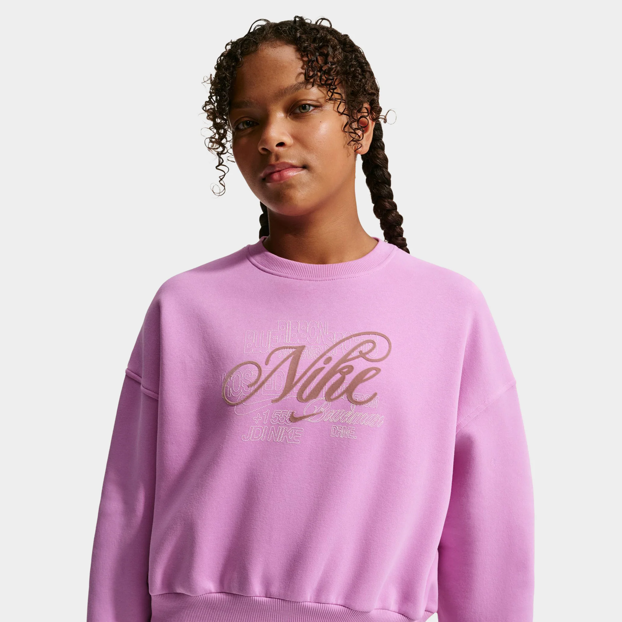 Nike Sportswear Juniors' Club Fleece Boxy Crew / Light Magenta - Image 3