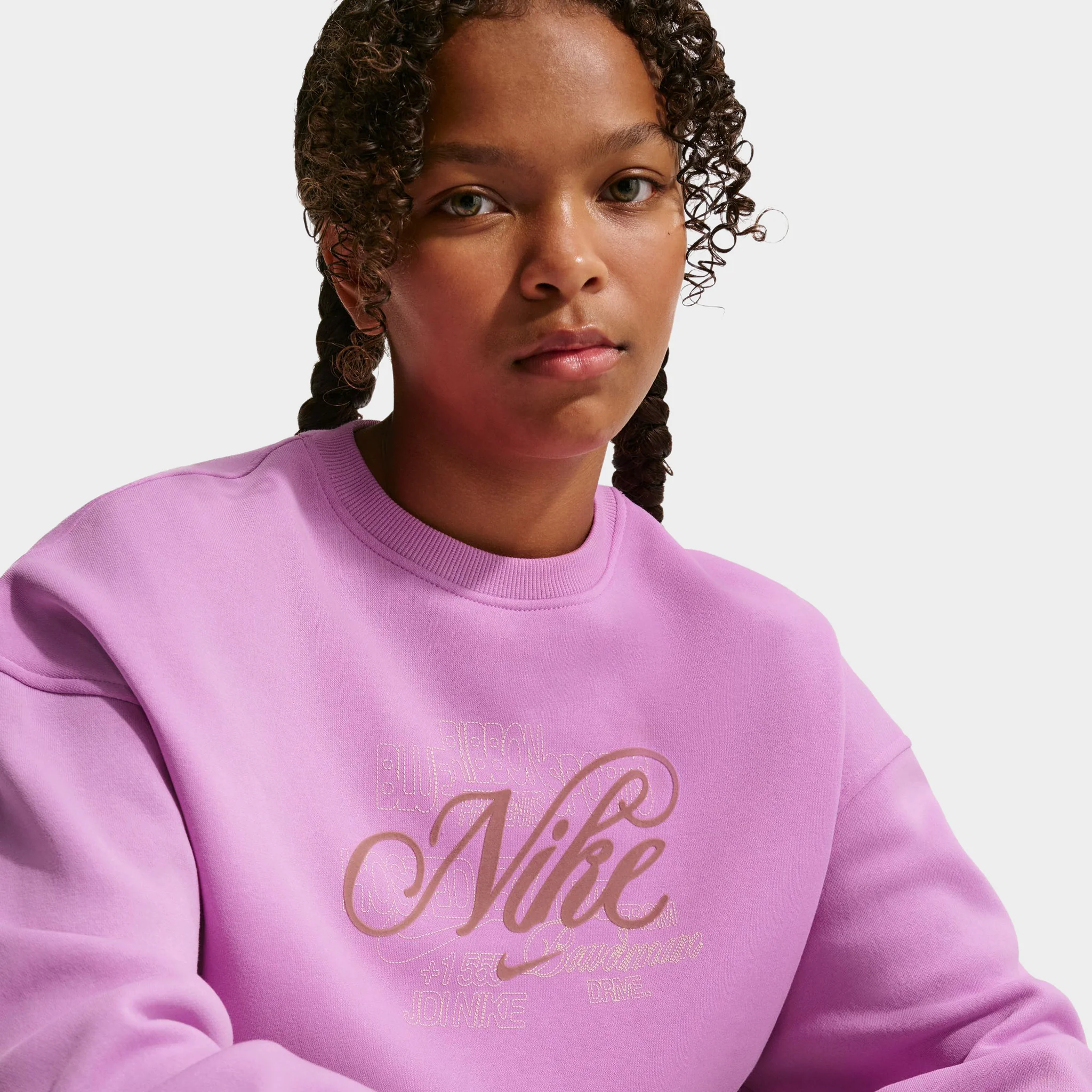 Nike Sportswear Juniors' Club Fleece Boxy Crew / Light Magenta - Image 4