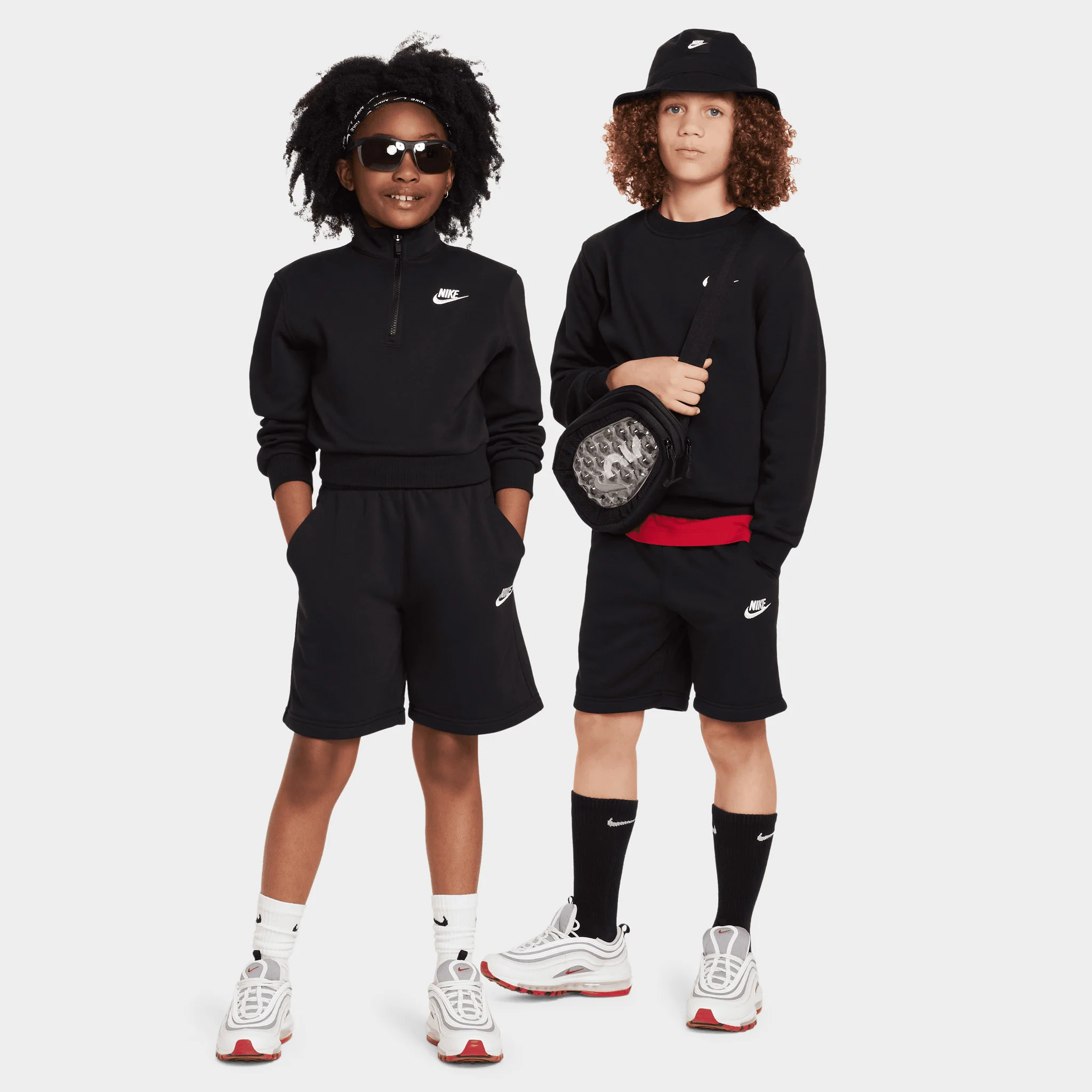 Nike Sportswear Juniors' Club Fleece French Terry Shorts Black / White - Image 6