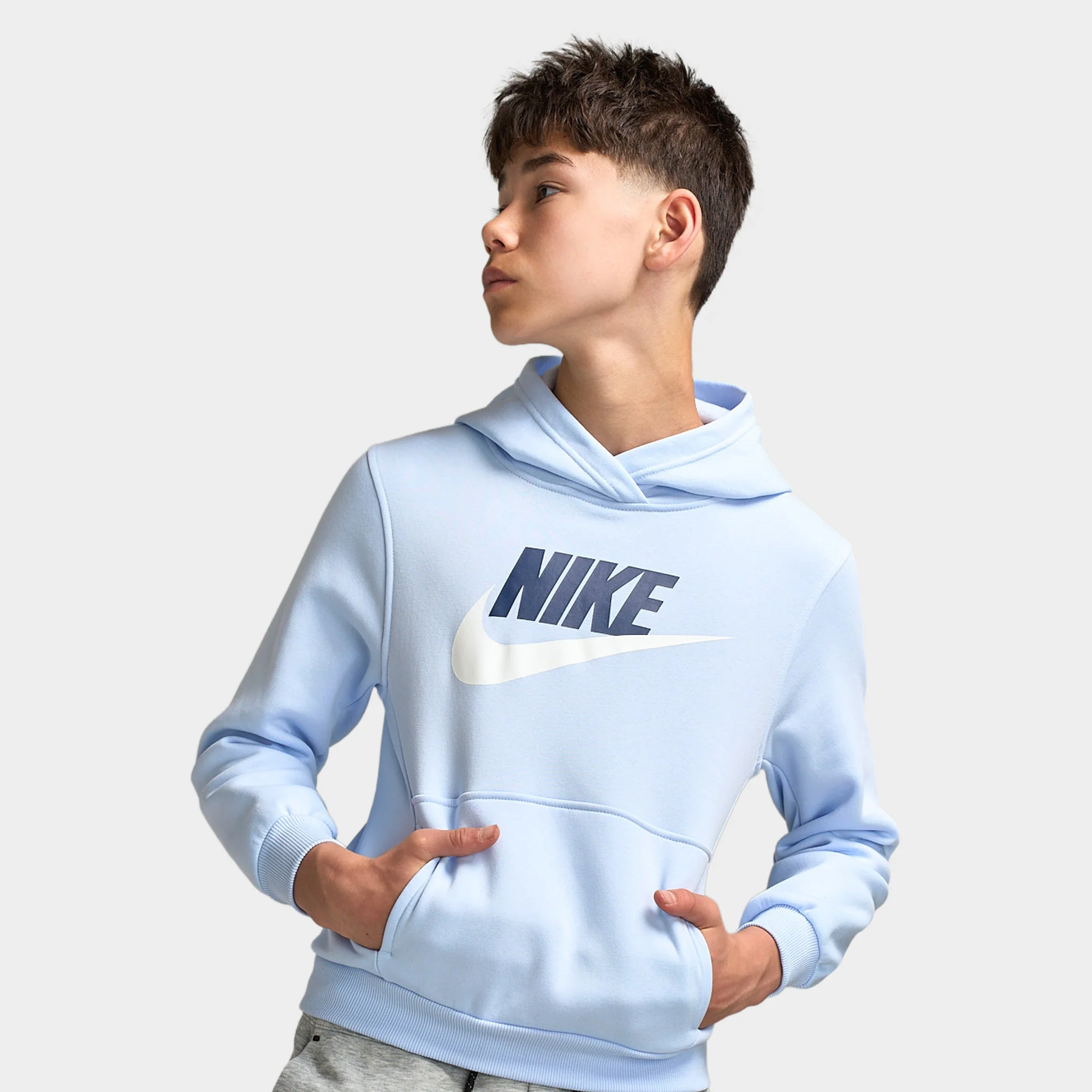 Nike Sportswear Juniors' Club Fleece Hoodie Hydrogen Blue / White - Image 3