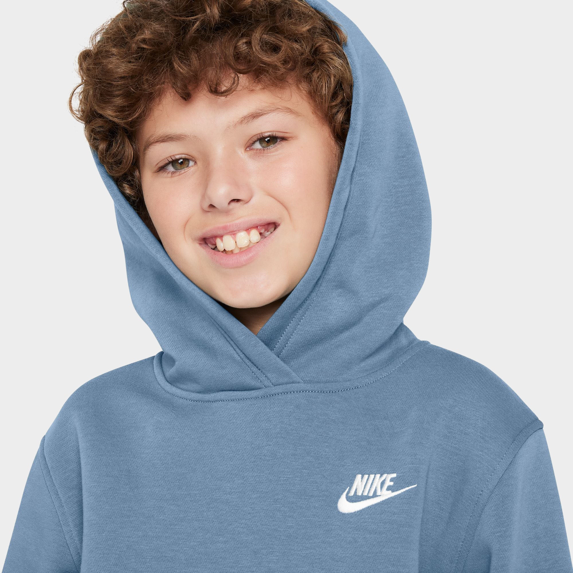 Nike Sportswear Juniors' Club Fleece Hoodie Work Blue / White - Image 3