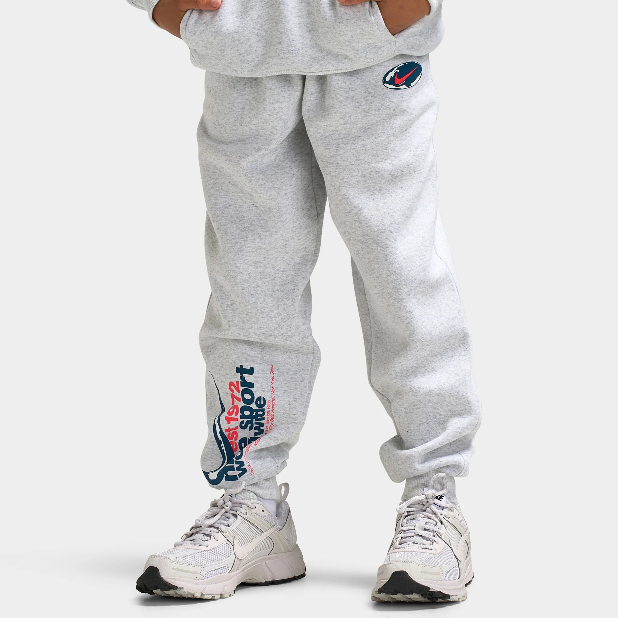 Nike Sportswear Juniors' Club Fleece Joggers Birch Heather / Bright Crimson - Image 3