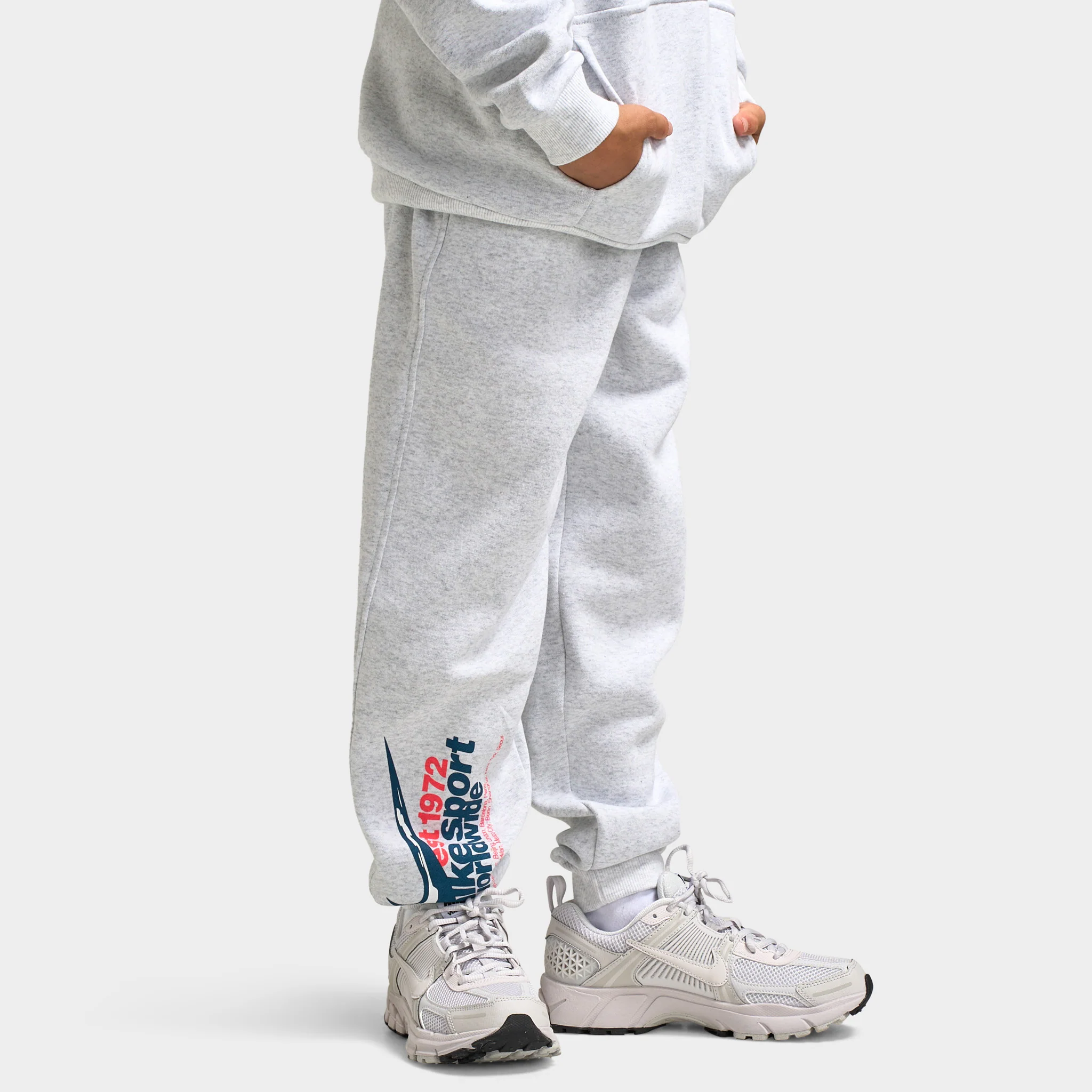 Nike Sportswear Juniors' Club Fleece Joggers Birch Heather / Bright Crimson - Image 4