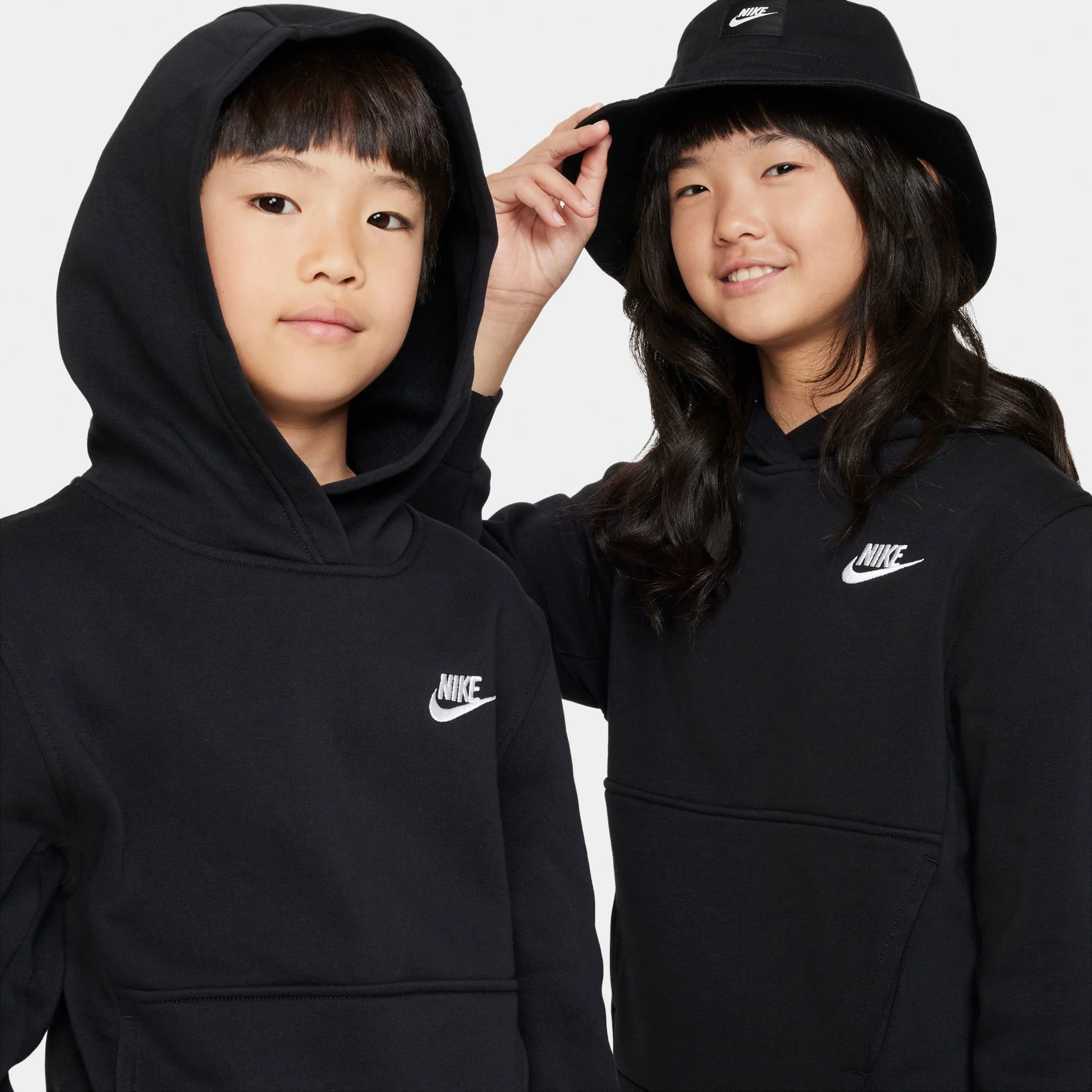 Nike Sportswear Juniors' Club Fleece Pullover Hoodie Black / White - Image 3