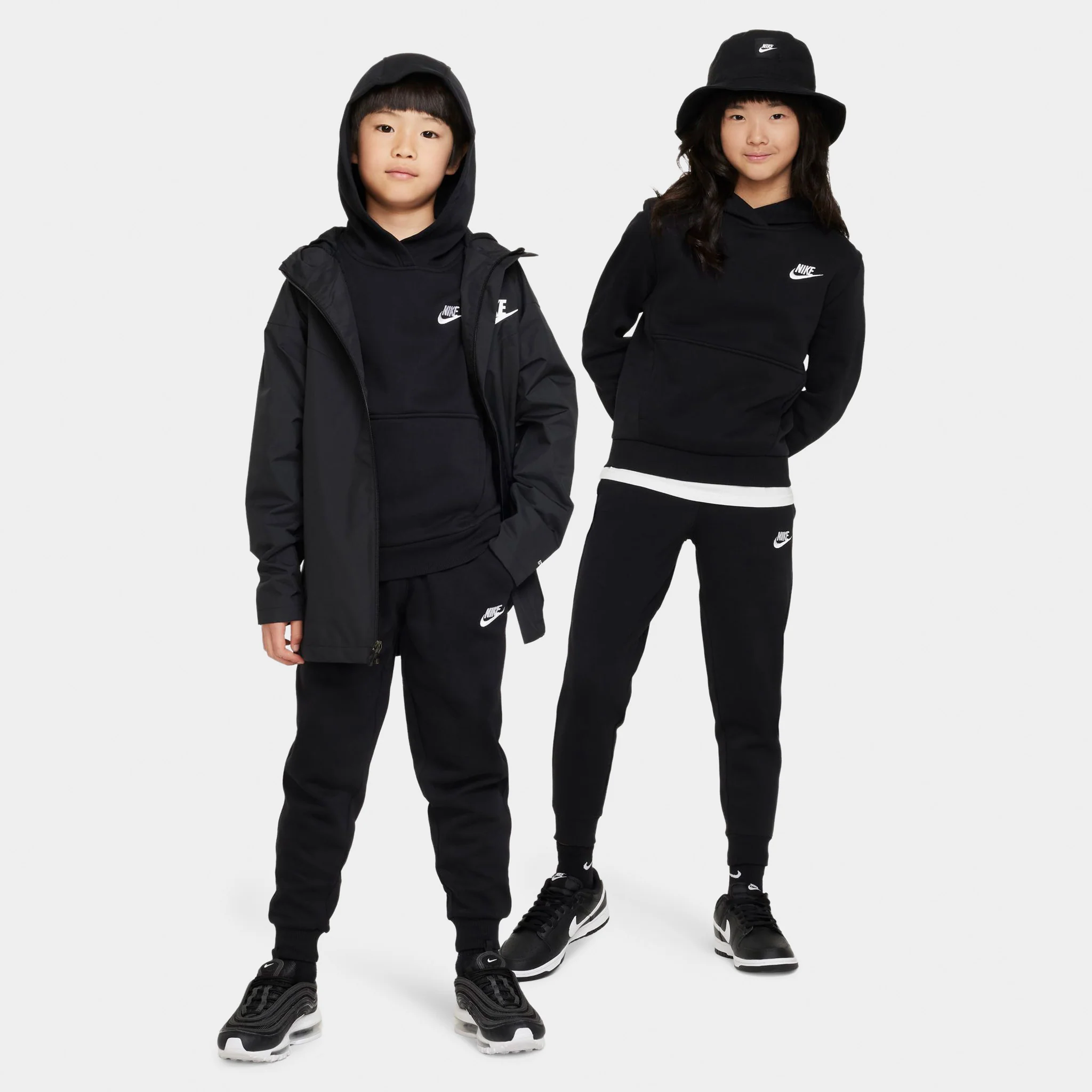 Nike Sportswear Juniors' Club Fleece Pullover Hoodie Black / White - Image 5