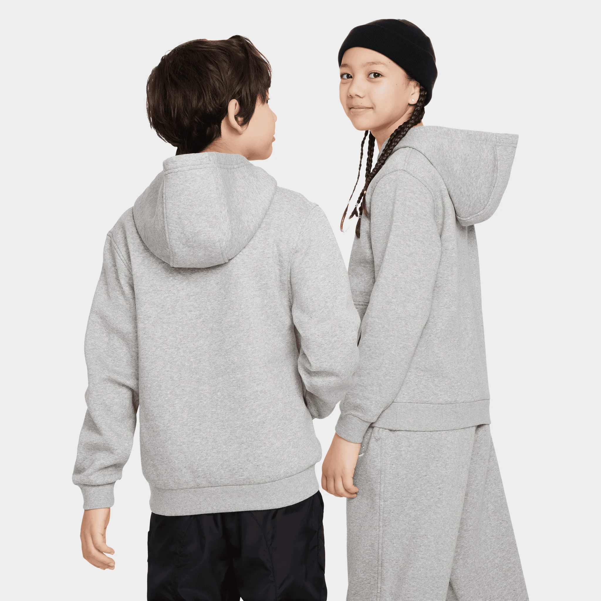 Nike Sportswear Juniors' Club Fleece Pullover Hoodie Dark Grey Heather / White - Image 2