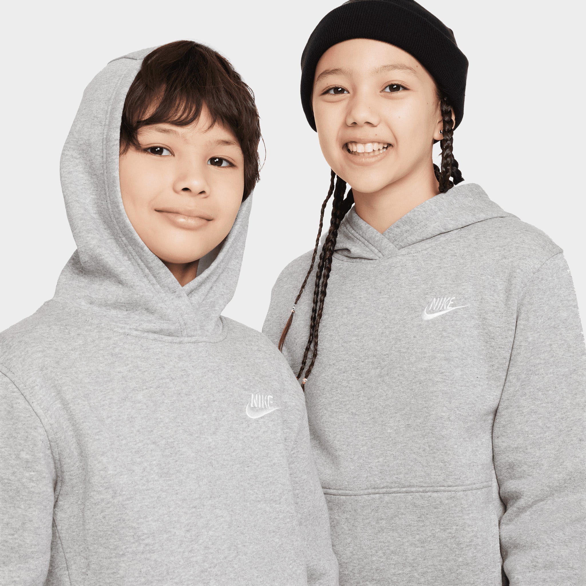 Nike Sportswear Juniors' Club Fleece Pullover Hoodie Dark Grey Heather / White - Image 3
