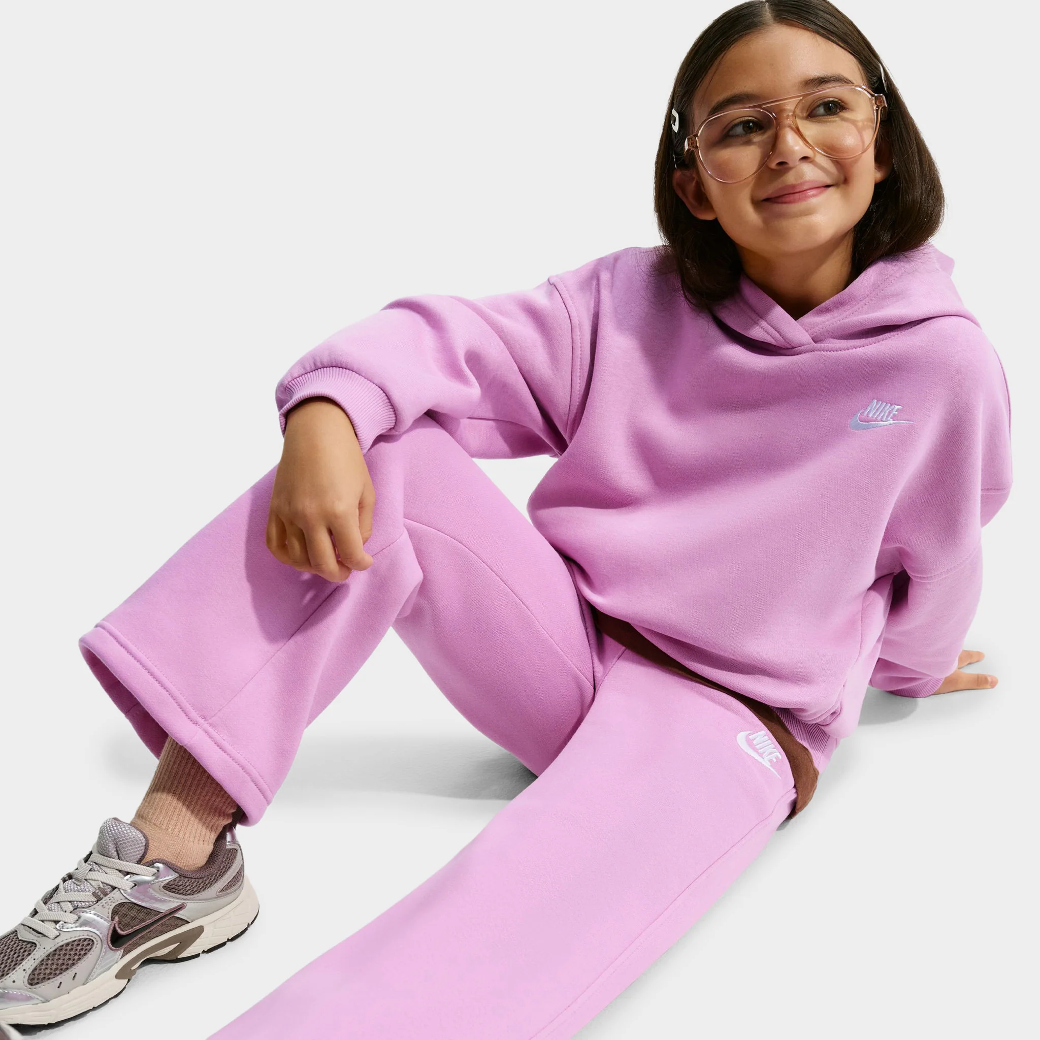 Nike Sportswear Juniors' Club Fleece Wide Leg Pants / Light Magenta - Image 8
