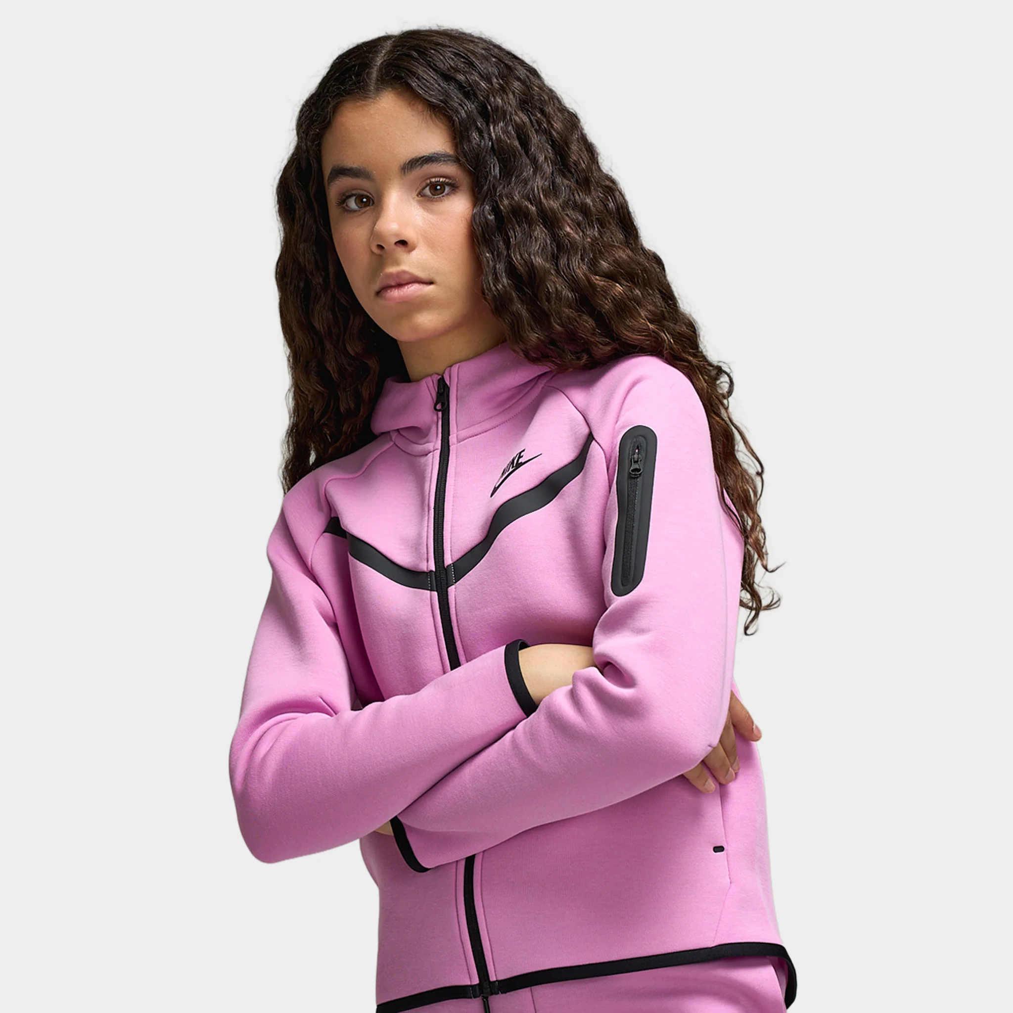 Nike Sportswear Juniors' Tech Fleece Full Zip Hoodie / Light Magenta - Image 4