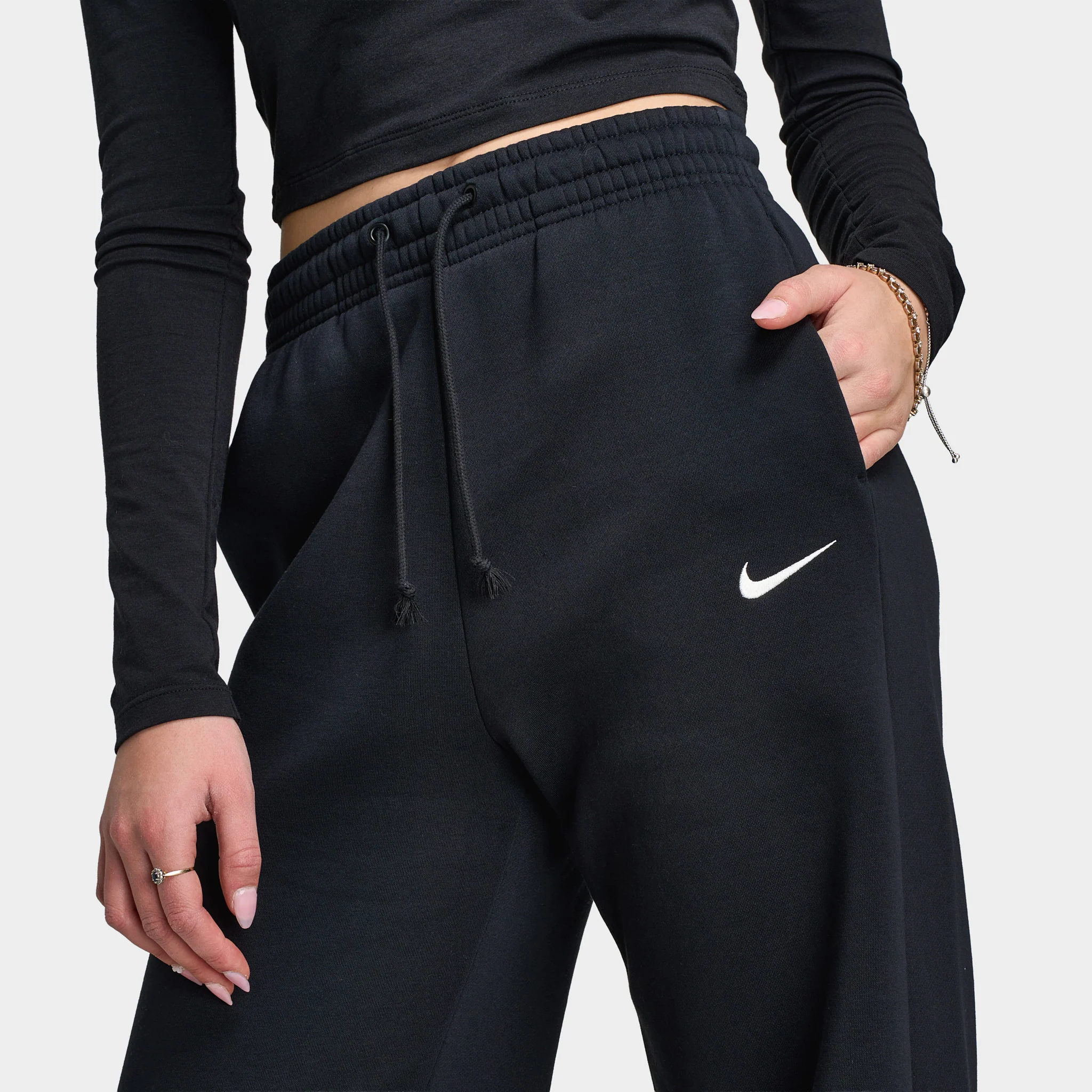 Nike Sportswear Phoenix Fleece High Rise Pants Wide /  Black / Sail - Image 5